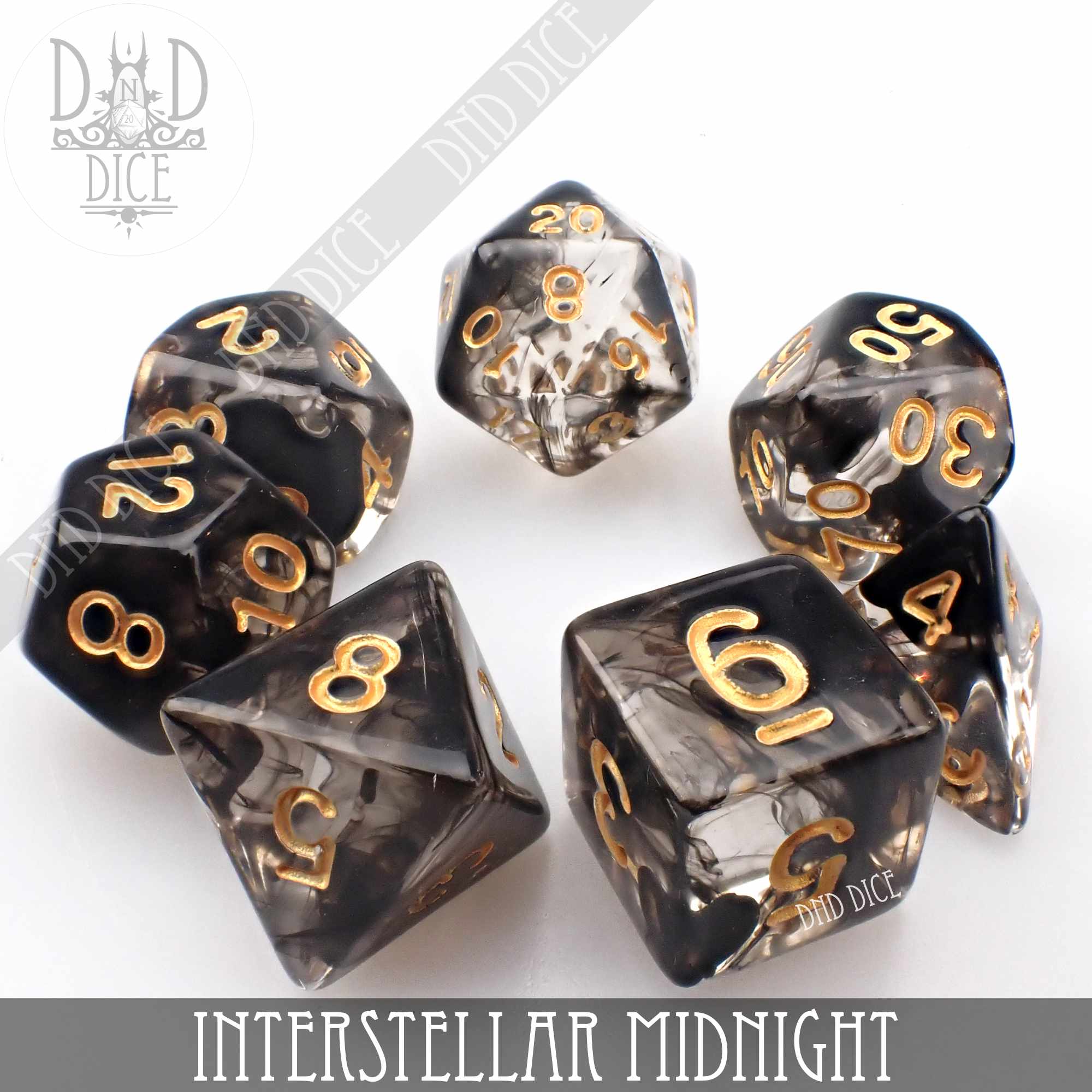 Interstellar Midnight 7 or 11 Dice Set - Bards & Cards