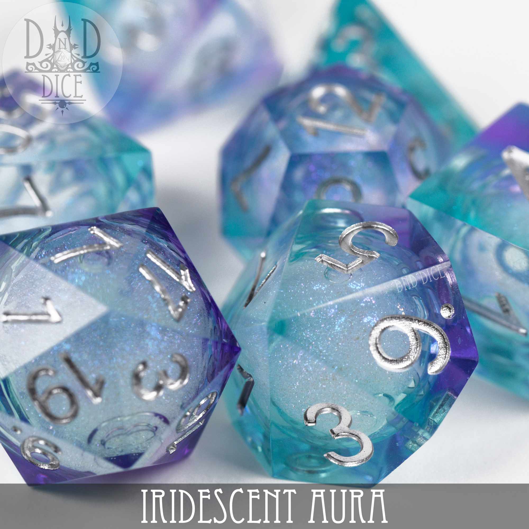 Iridescent Aura Liquid Core Dice Set - Bards & Cards