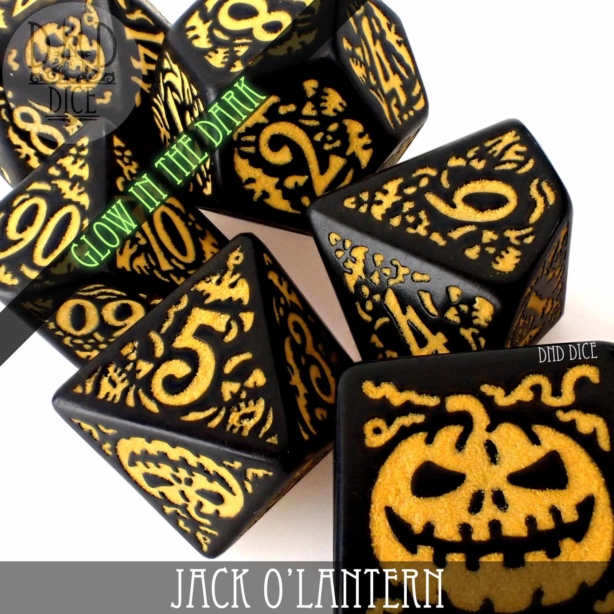 Jack O’Lantern Glow in the Dark Dice Set - Bards & Cards