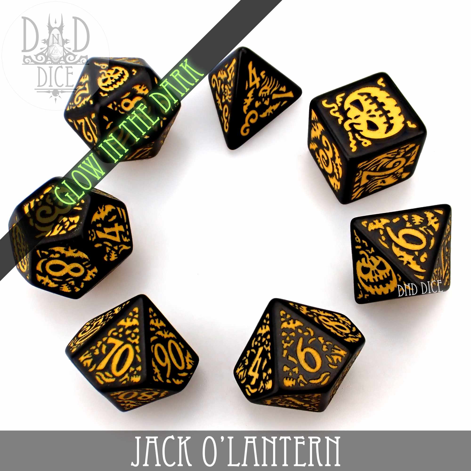 Jack O’Lantern Glow in the Dark Dice Set - Bards & Cards