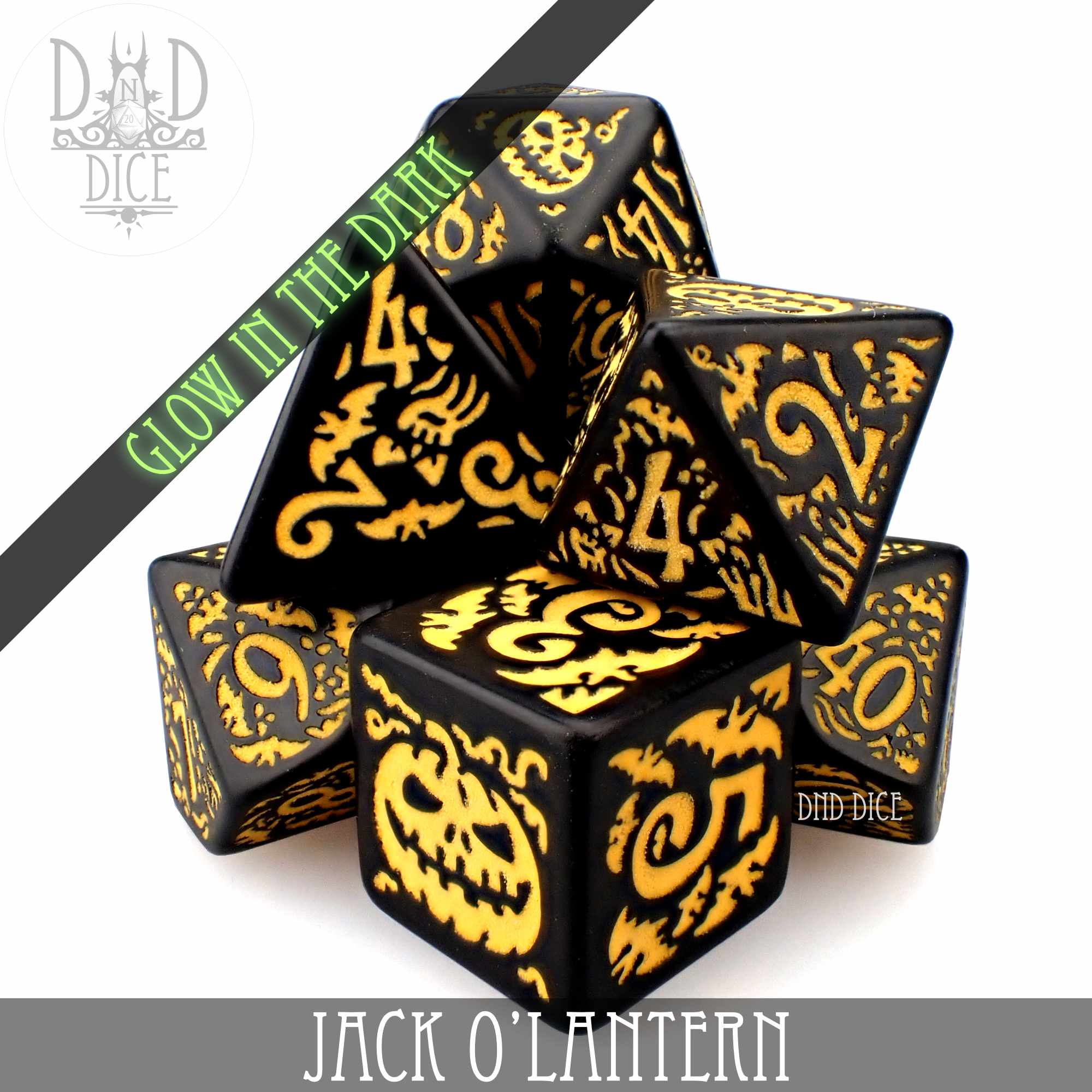 Jack O’Lantern Glow in the Dark Dice Set - Bards & Cards