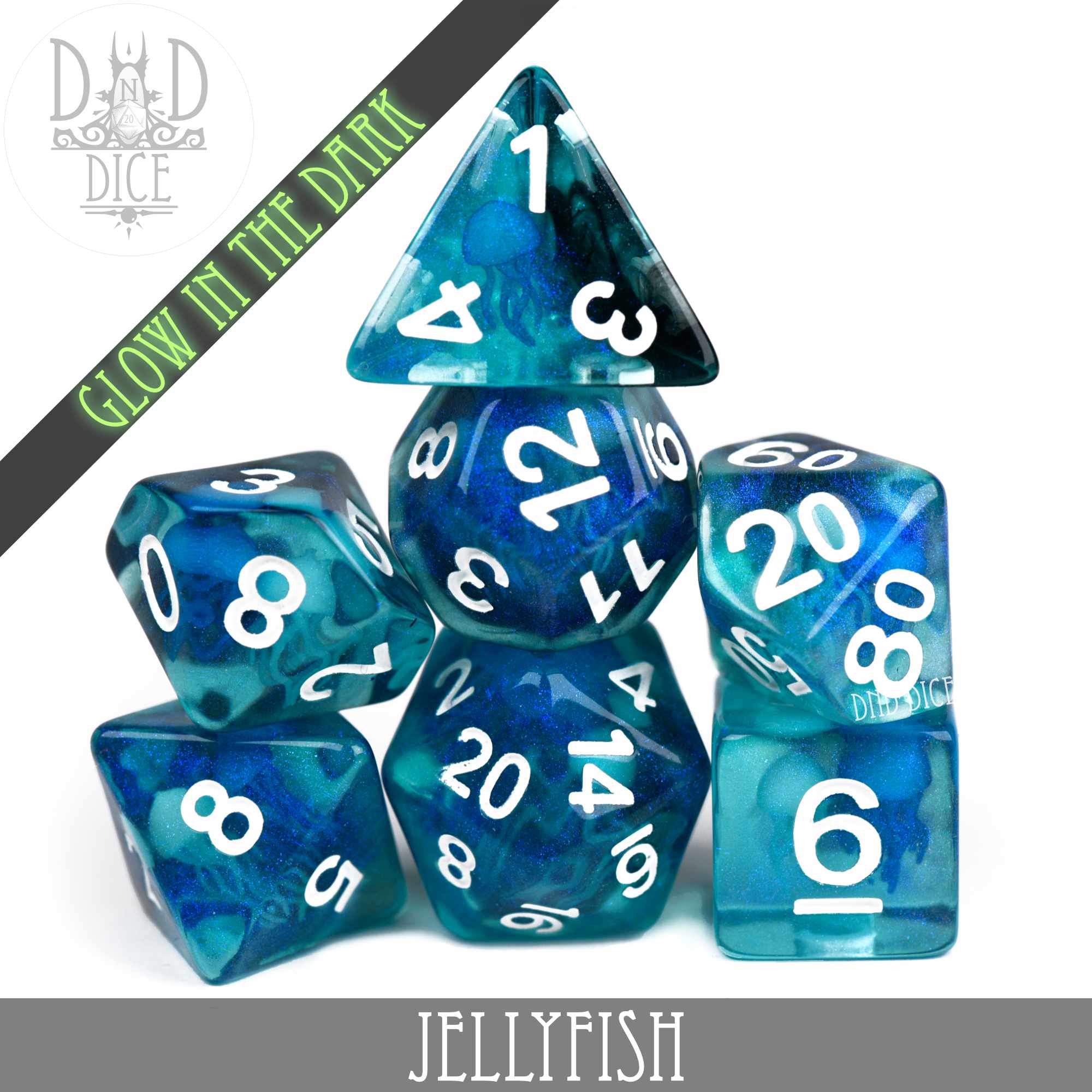 Jellyfish Glow in the Dark Dice Set - Bards & Cards