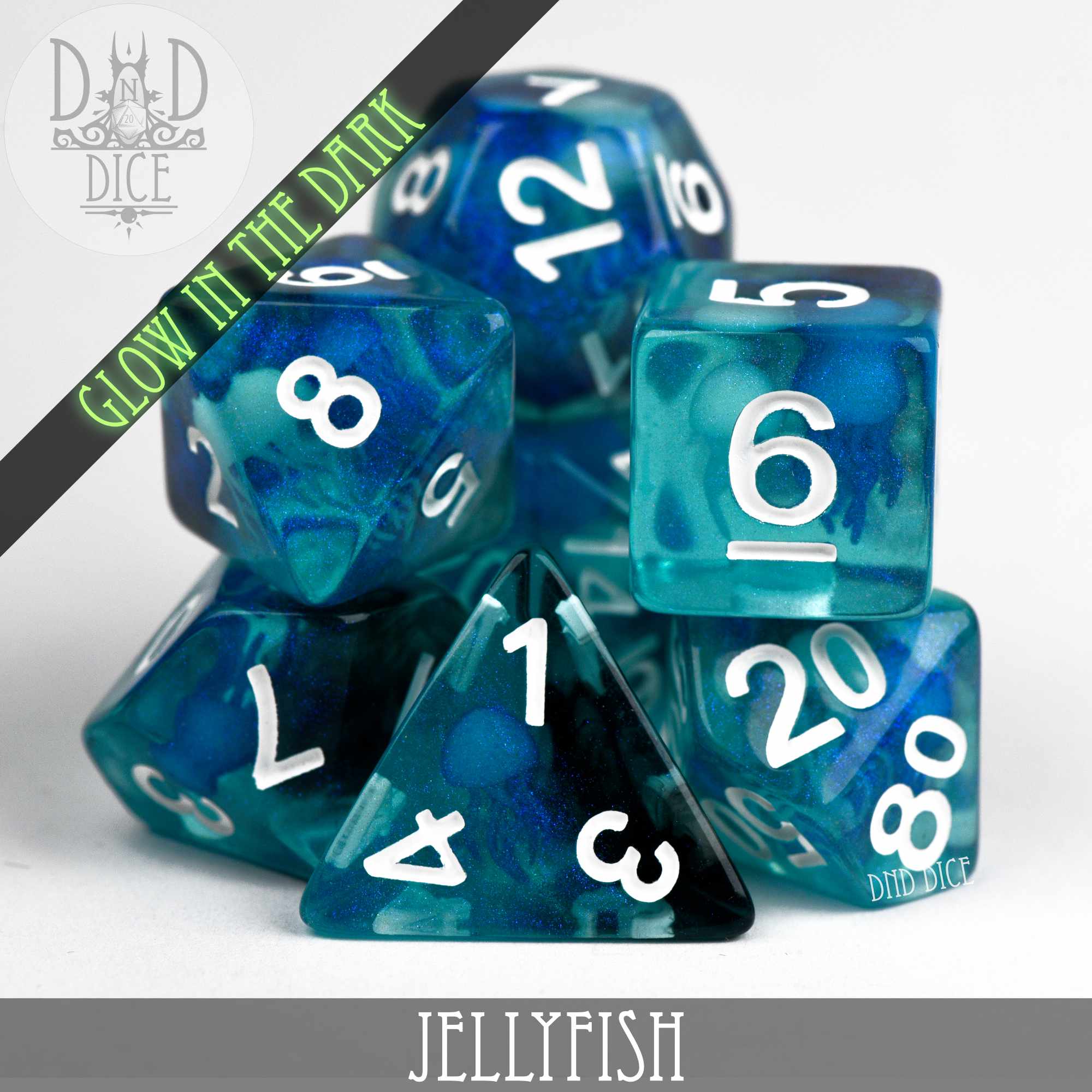 Jellyfish Glow in the Dark Dice Set - Bards & Cards