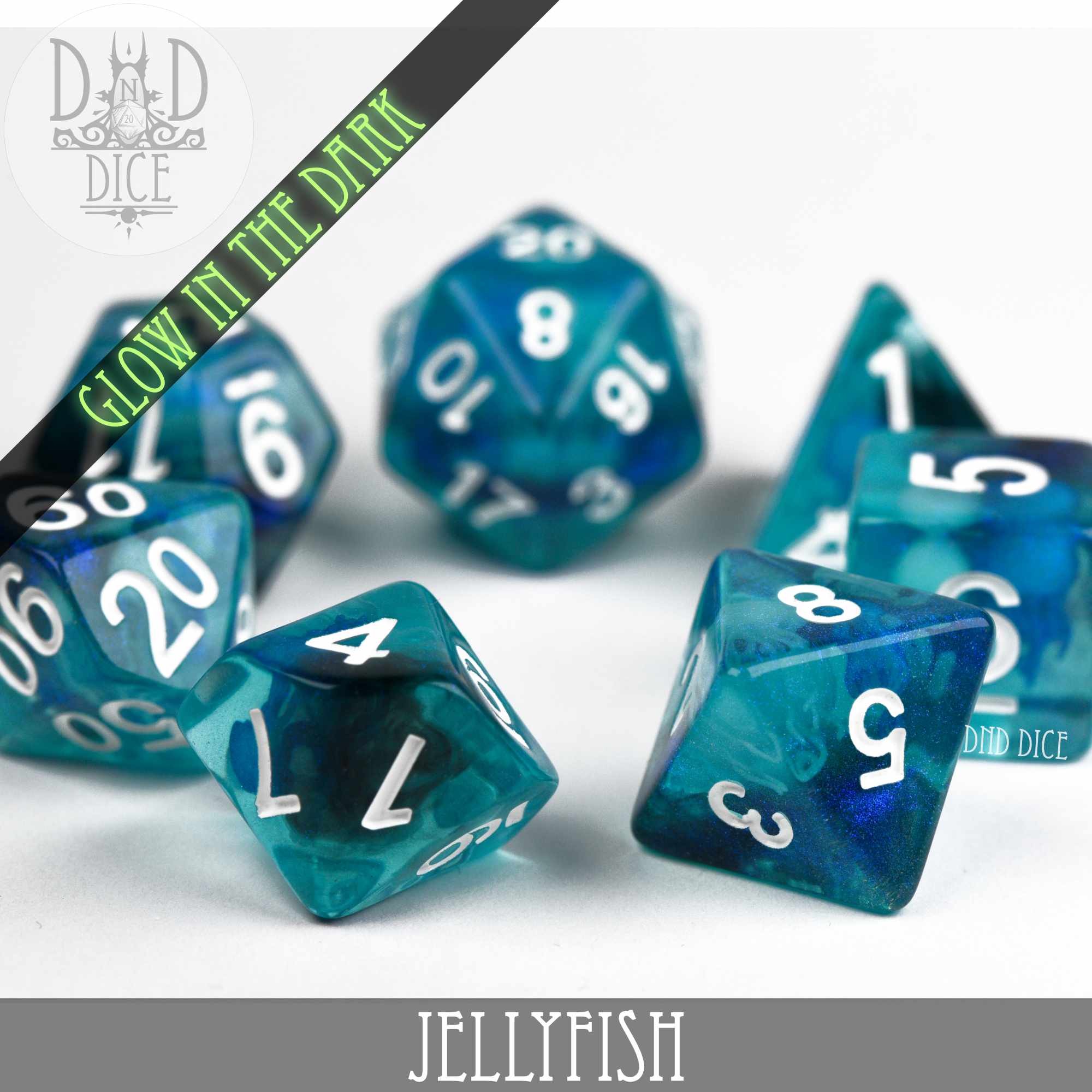 Jellyfish Glow in the Dark Dice Set - Bards & Cards