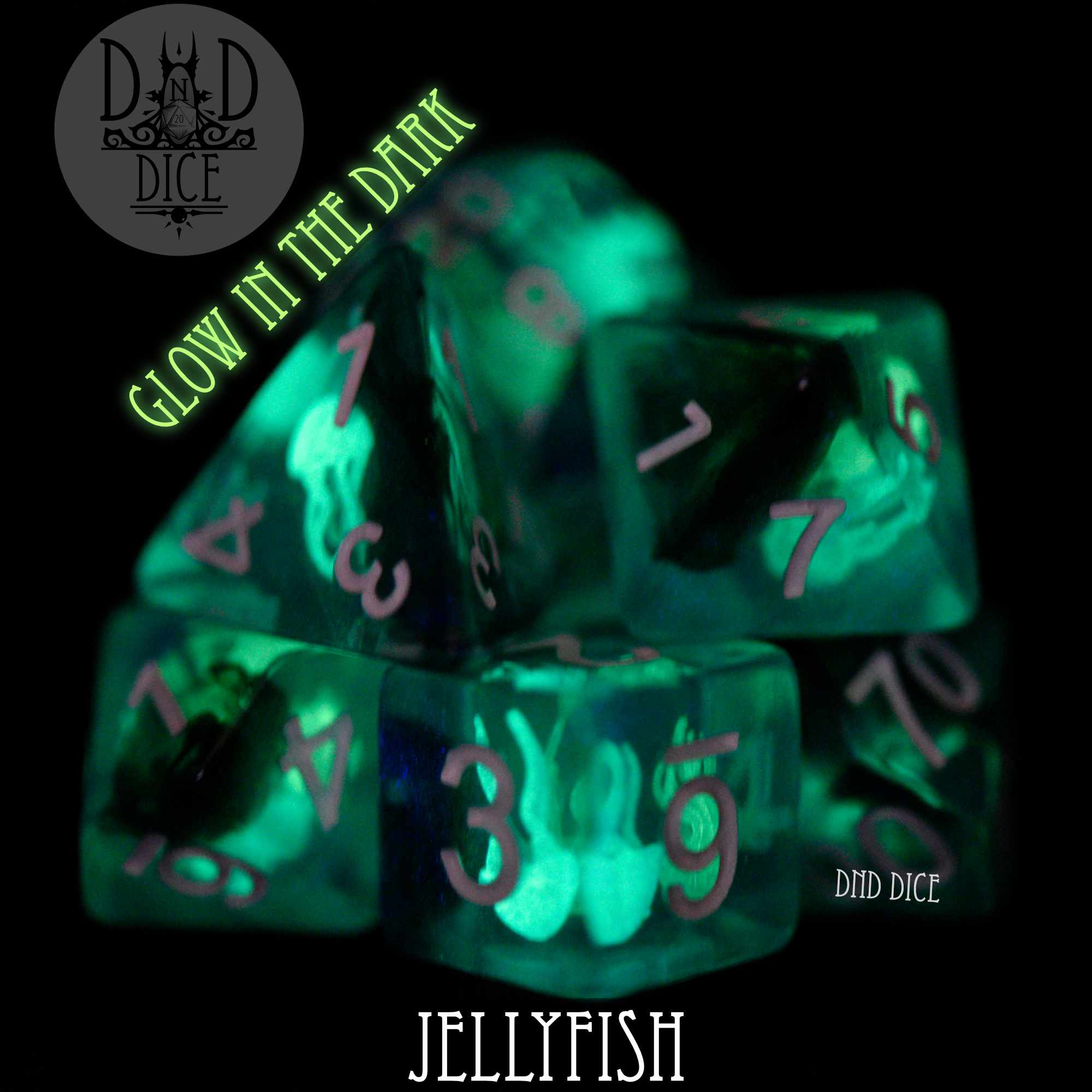 Jellyfish Glow in the Dark Dice Set - Bards & Cards