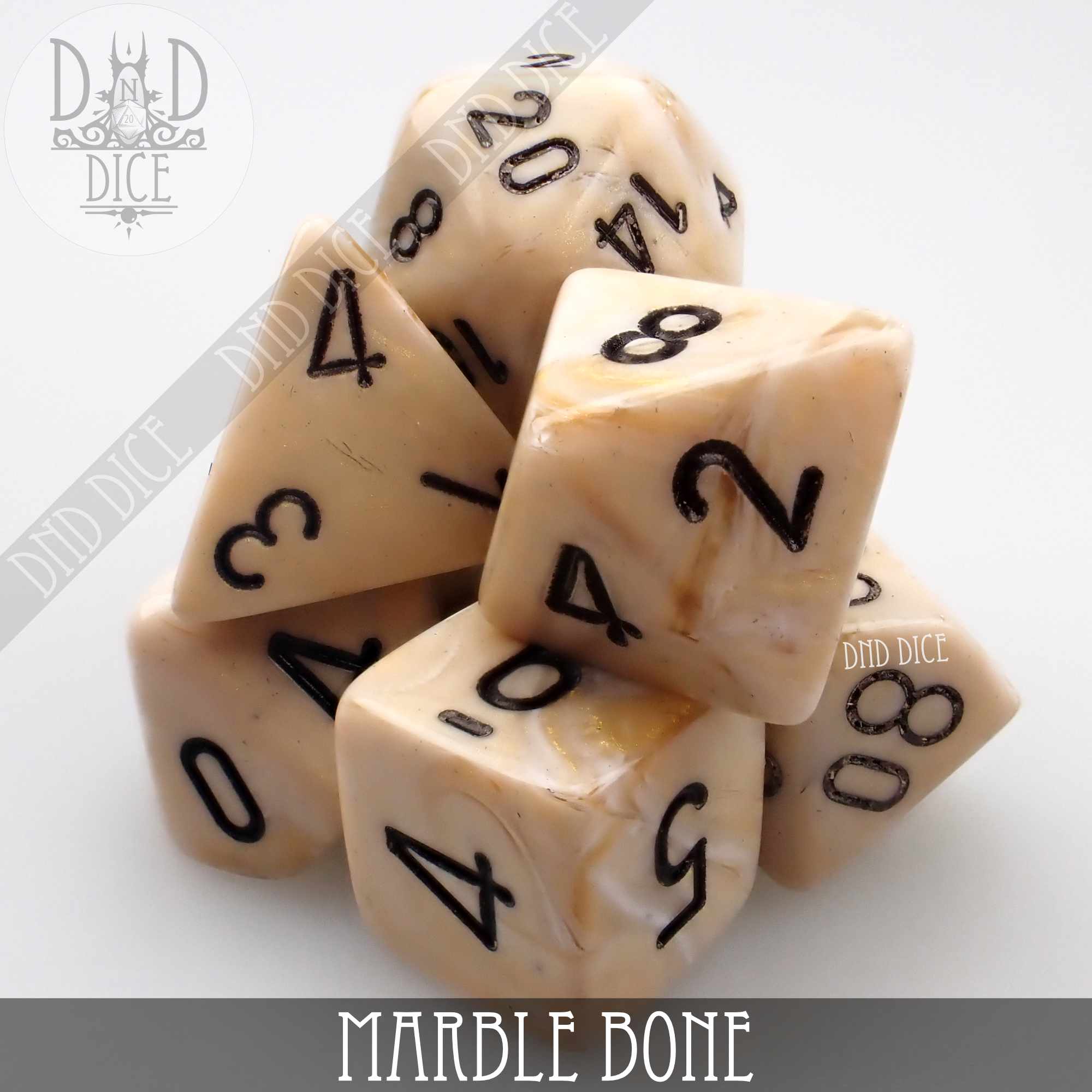 Marble Bone 7 or 11 Dice Set - Bards & Cards