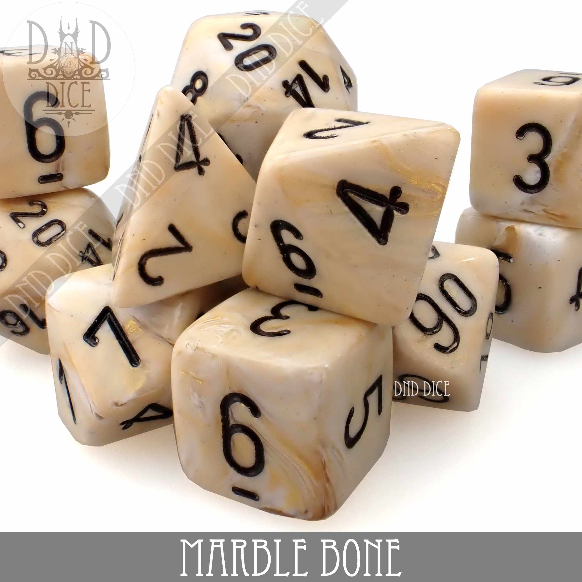 Marble Bone 7 or 11 Dice Set - Bards & Cards