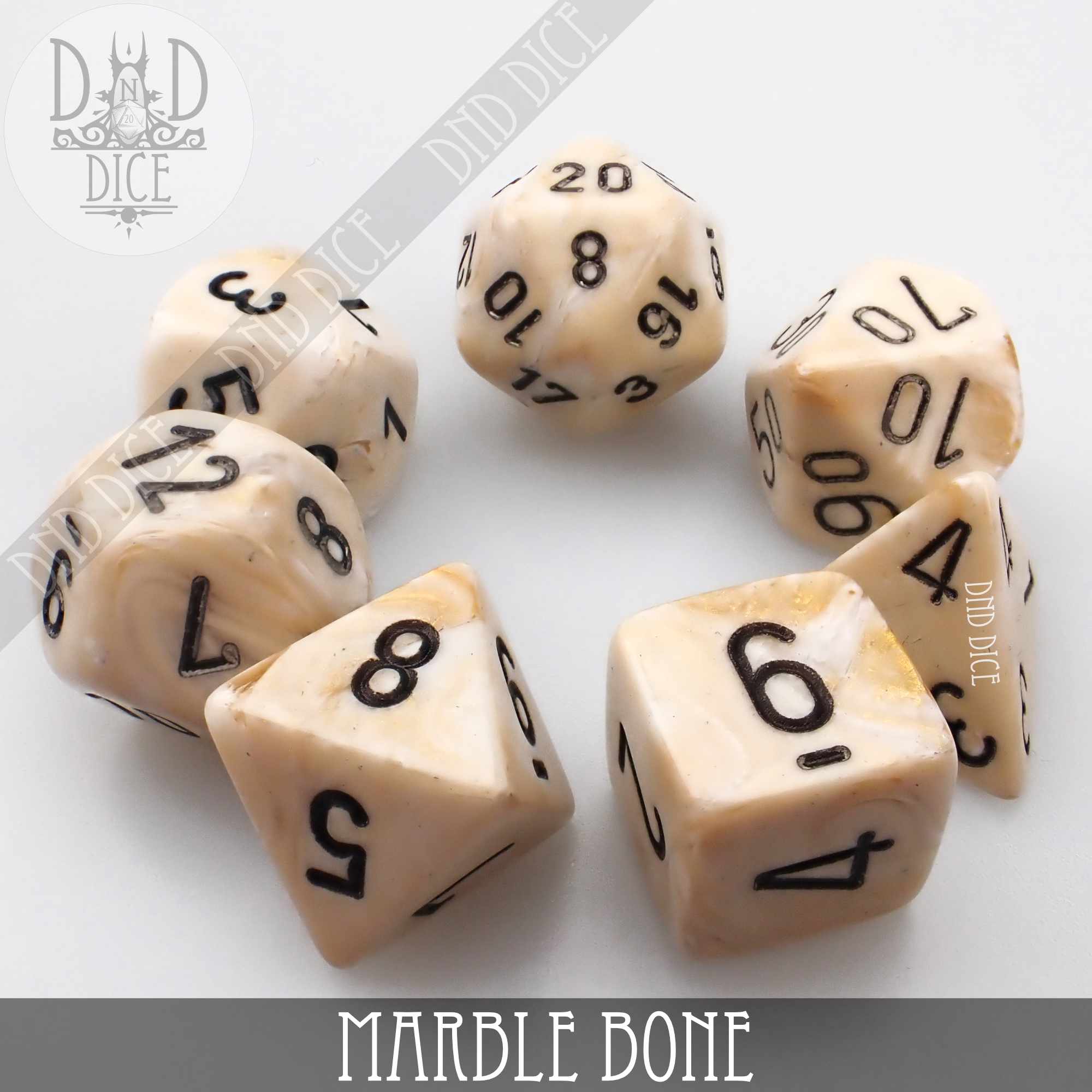 Marble Bone 7 or 11 Dice Set - Bards & Cards