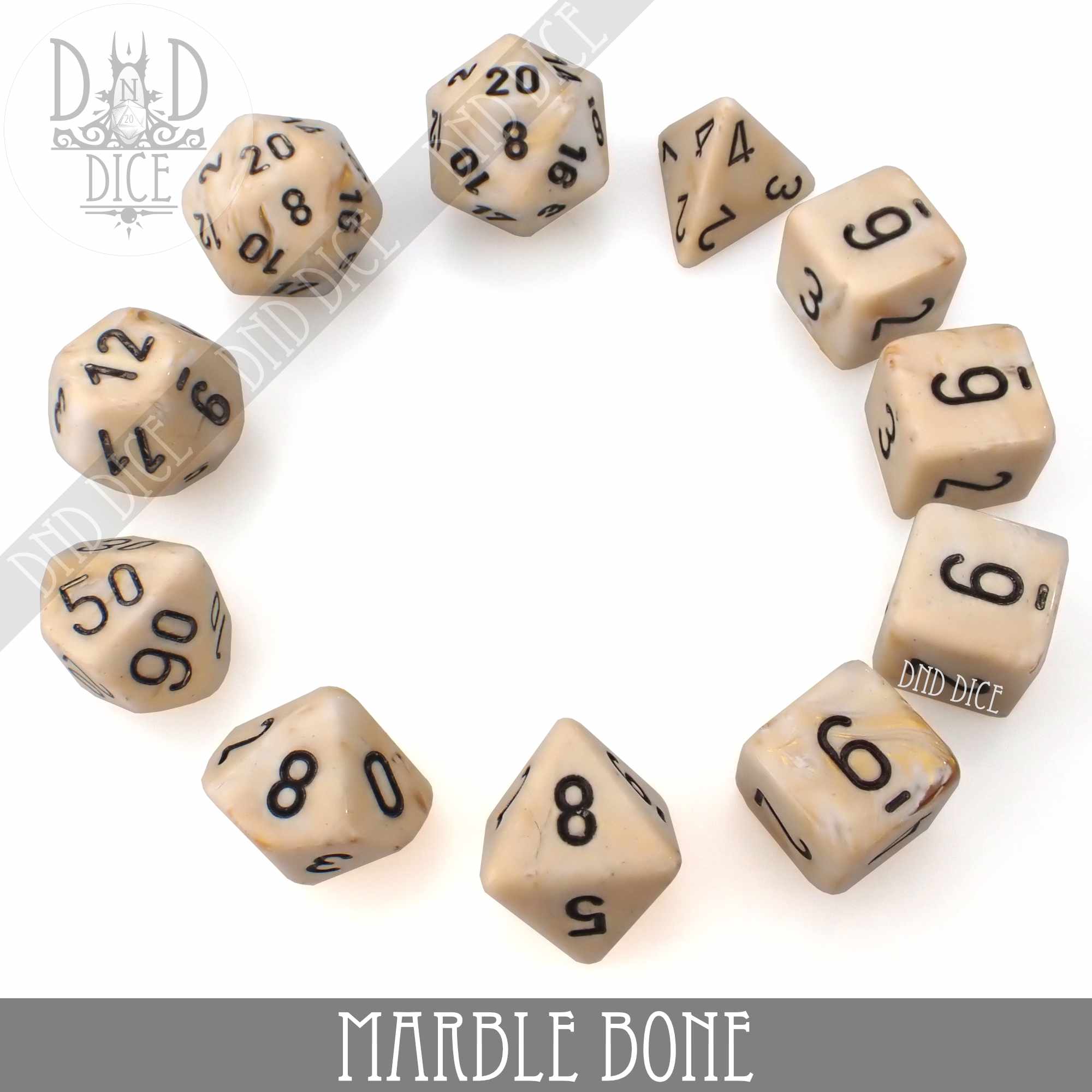 Marble Bone 7 or 11 Dice Set - Bards & Cards