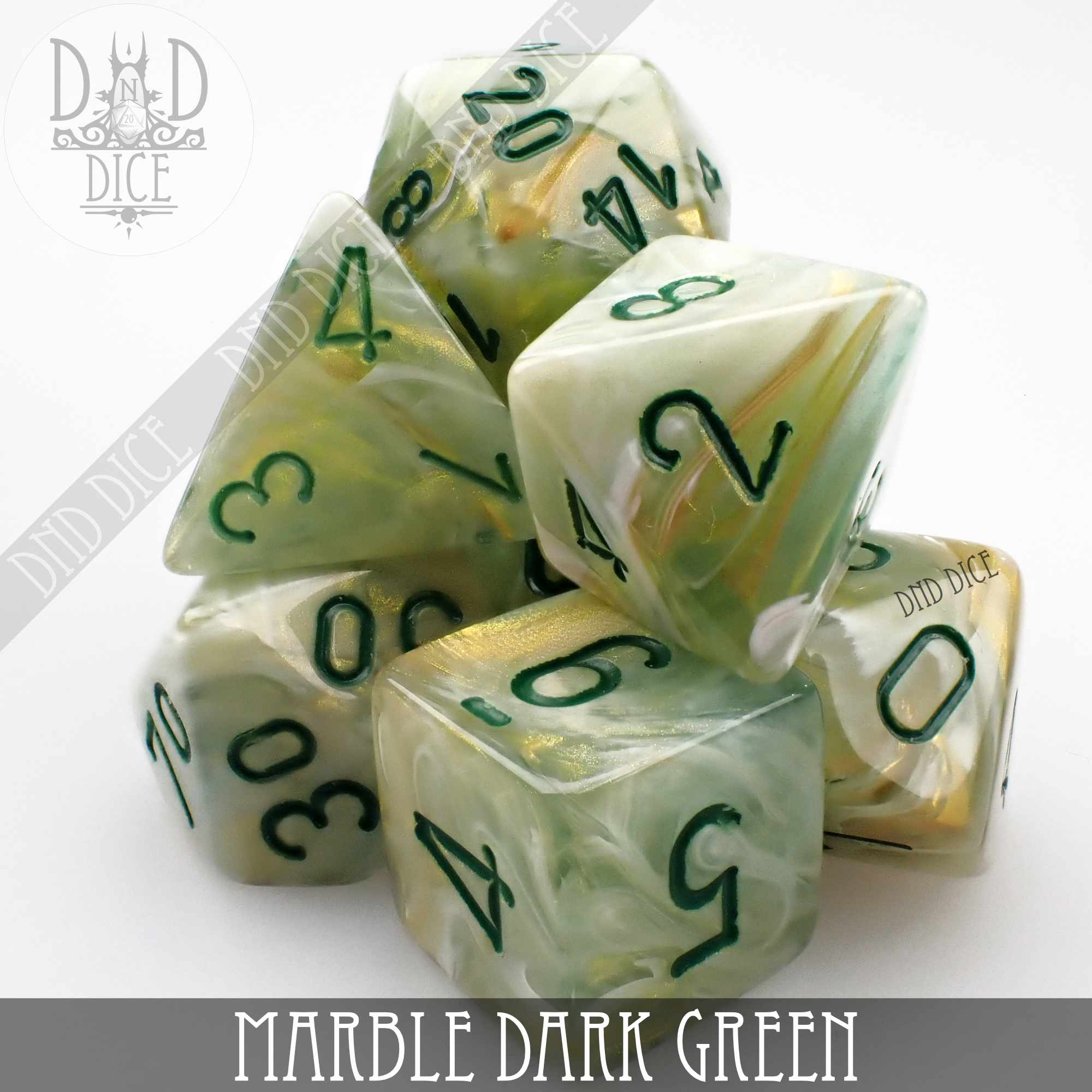 Marble Dark Green Dice Set - Bards & Cards