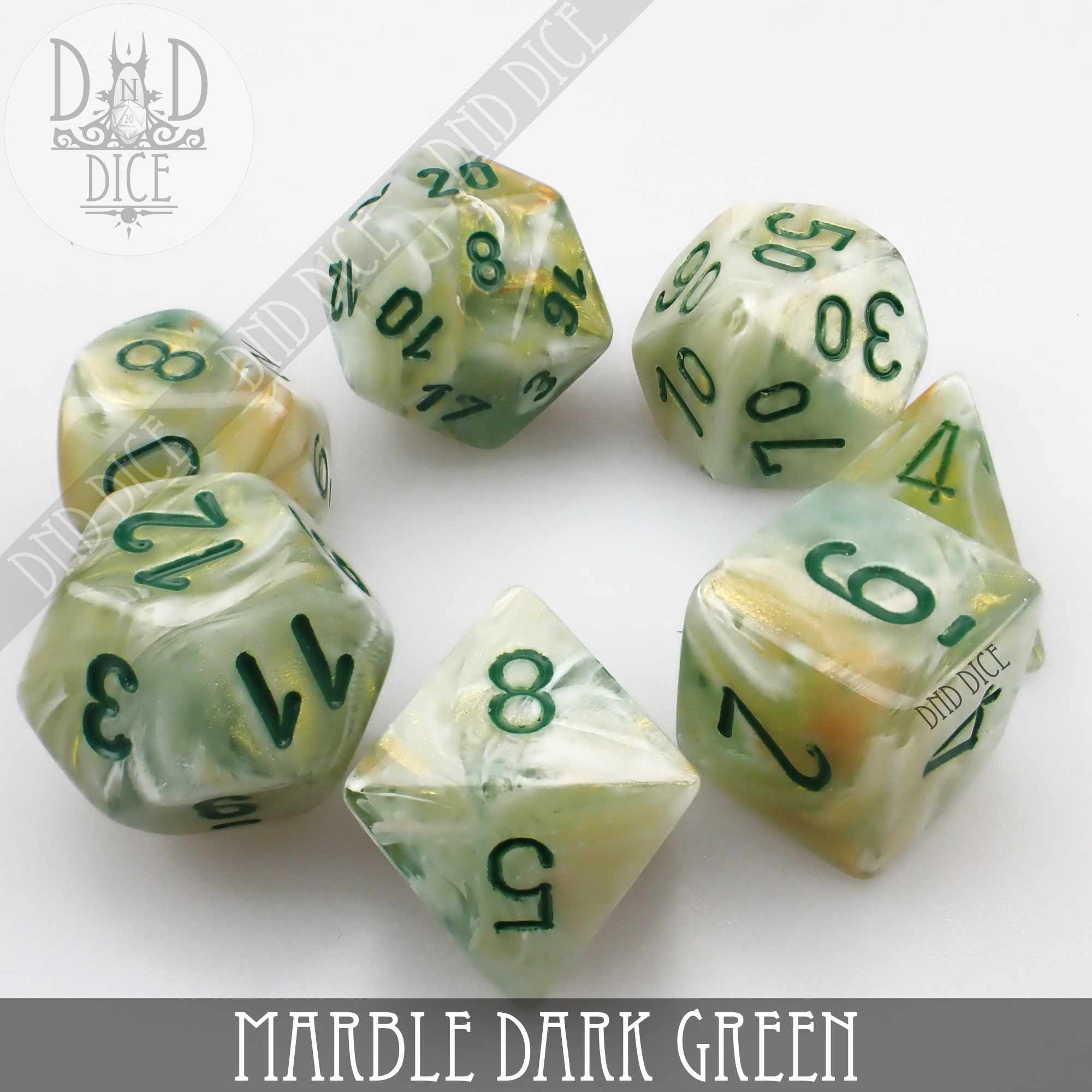 Marble Dark Green Dice Set - Bards & Cards