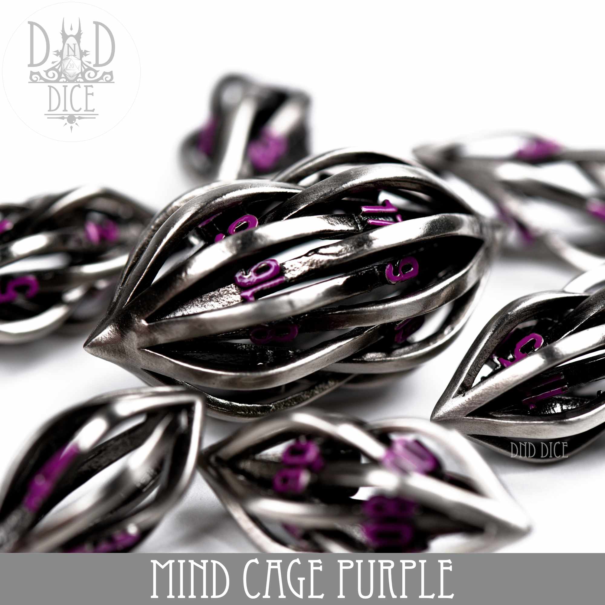 Mind Cage Purple - Metal Dice Set (Gift Box) - Bards & Cards