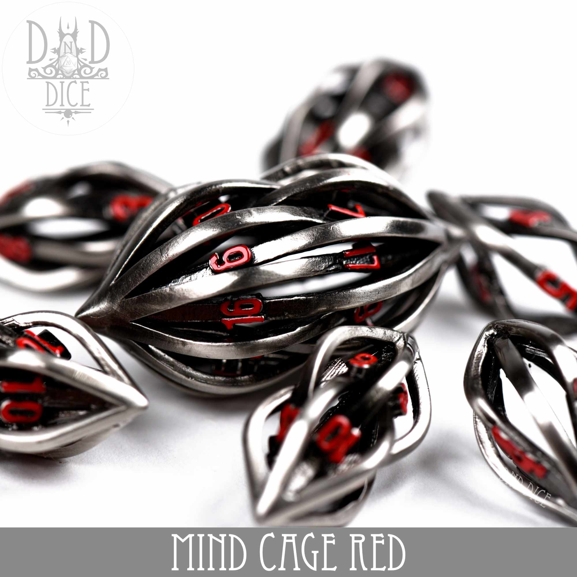 Mind Cage Red - Metal Dice Set (Gift Box) - Bards & Cards