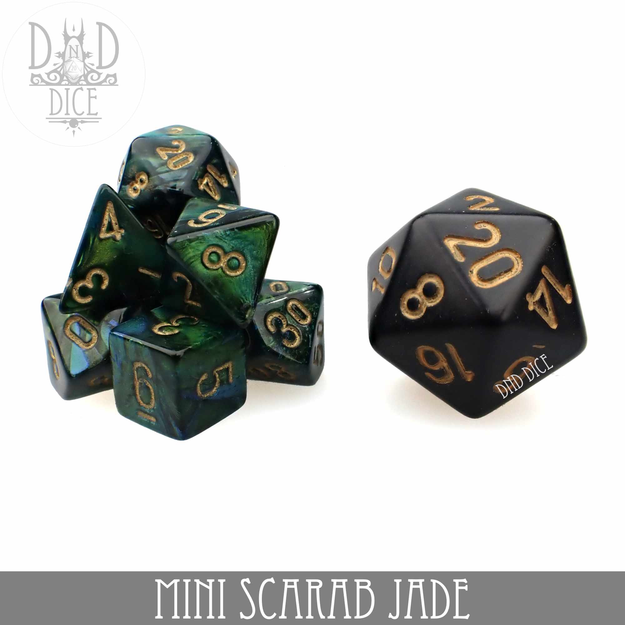 Mini Scarab Jade Dice Set (10mm) - Bards & Cards
