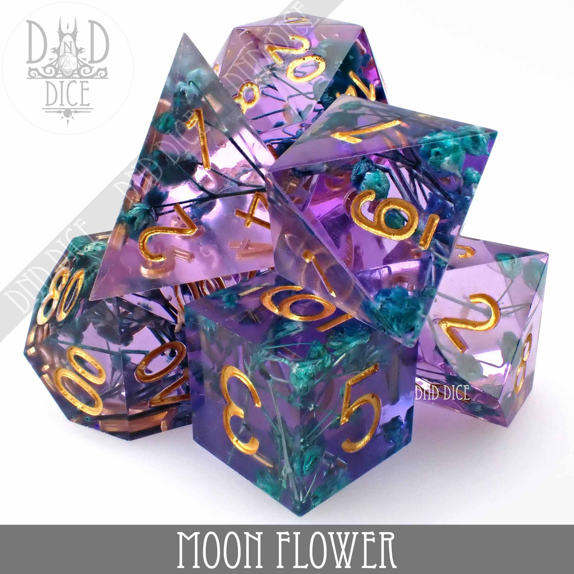 Moon Flower Handmade Dice Set - Bards & Cards