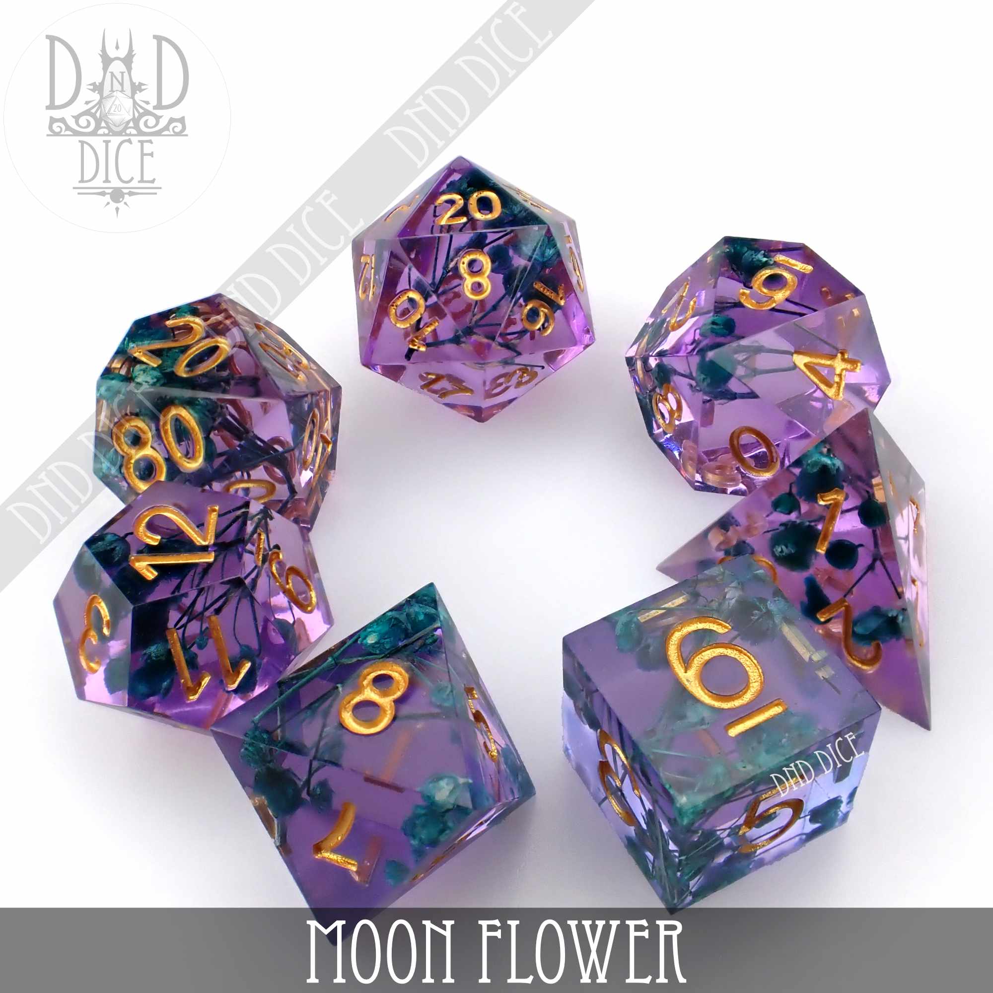 Moon Flower Handmade Dice Set - Bards & Cards