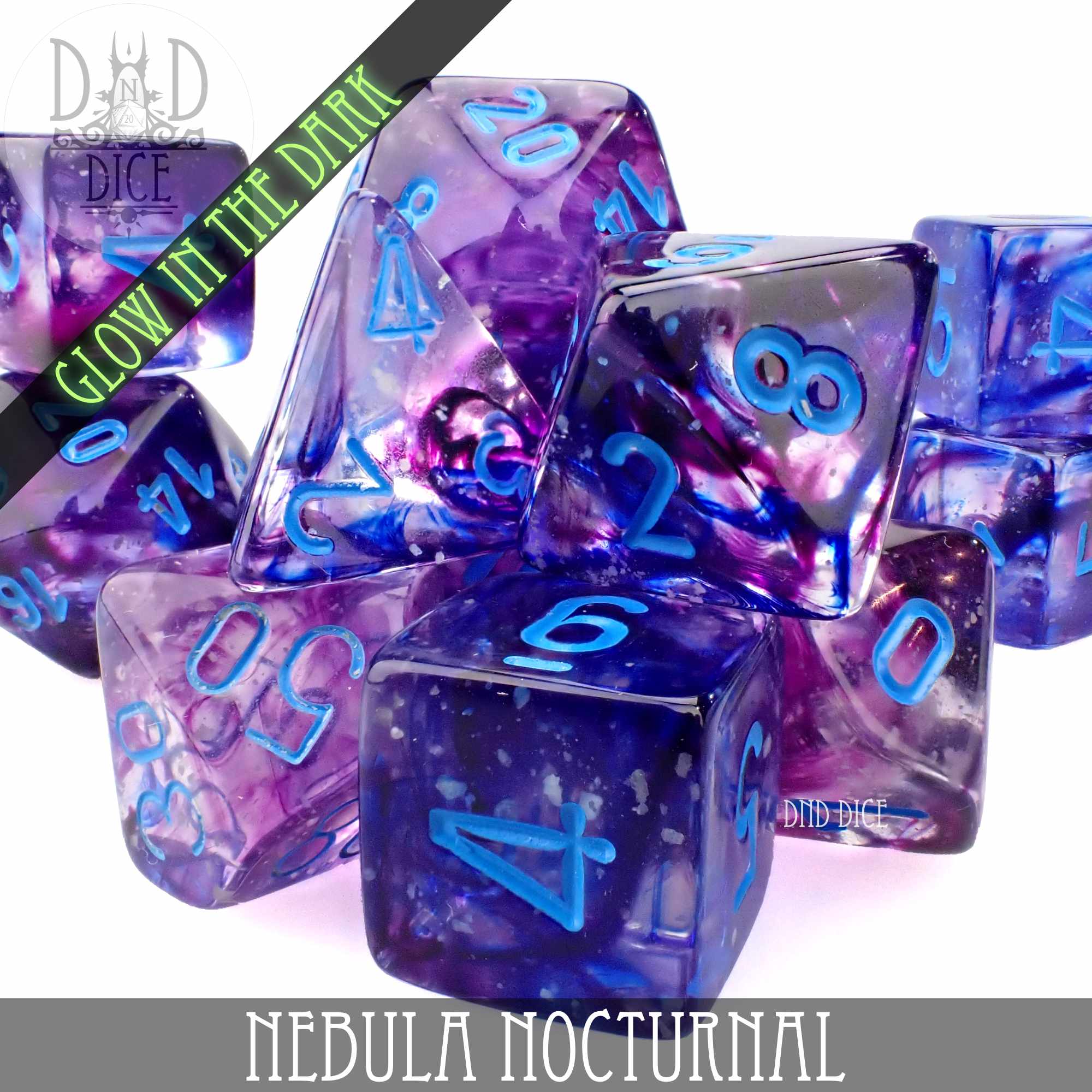 Nebula Nocturnal 7 or 11 Dice Set (Glow) - Bards & Cards