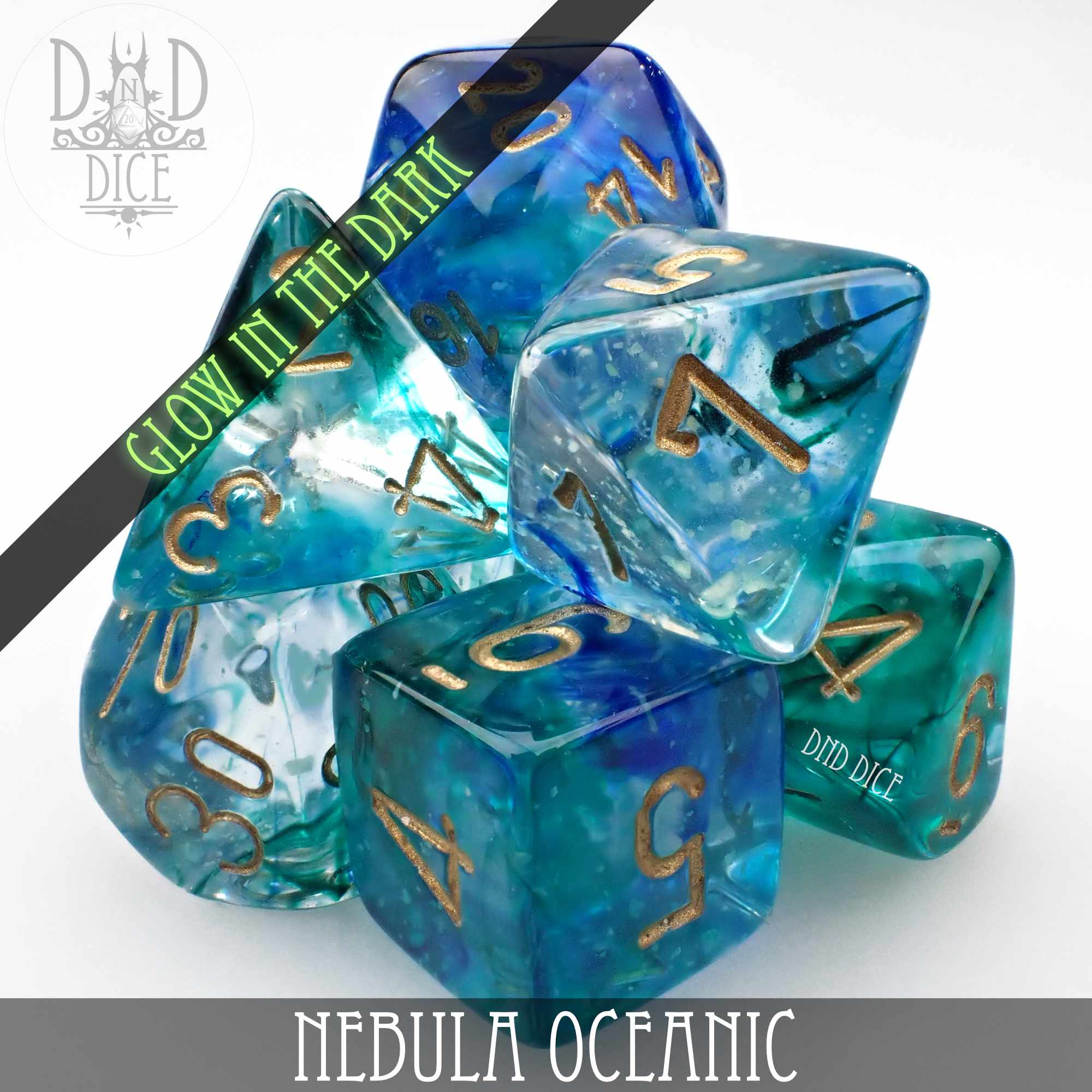 Nebula Oceanic 7 or 11 Dice Set (Glow) - Bards & Cards