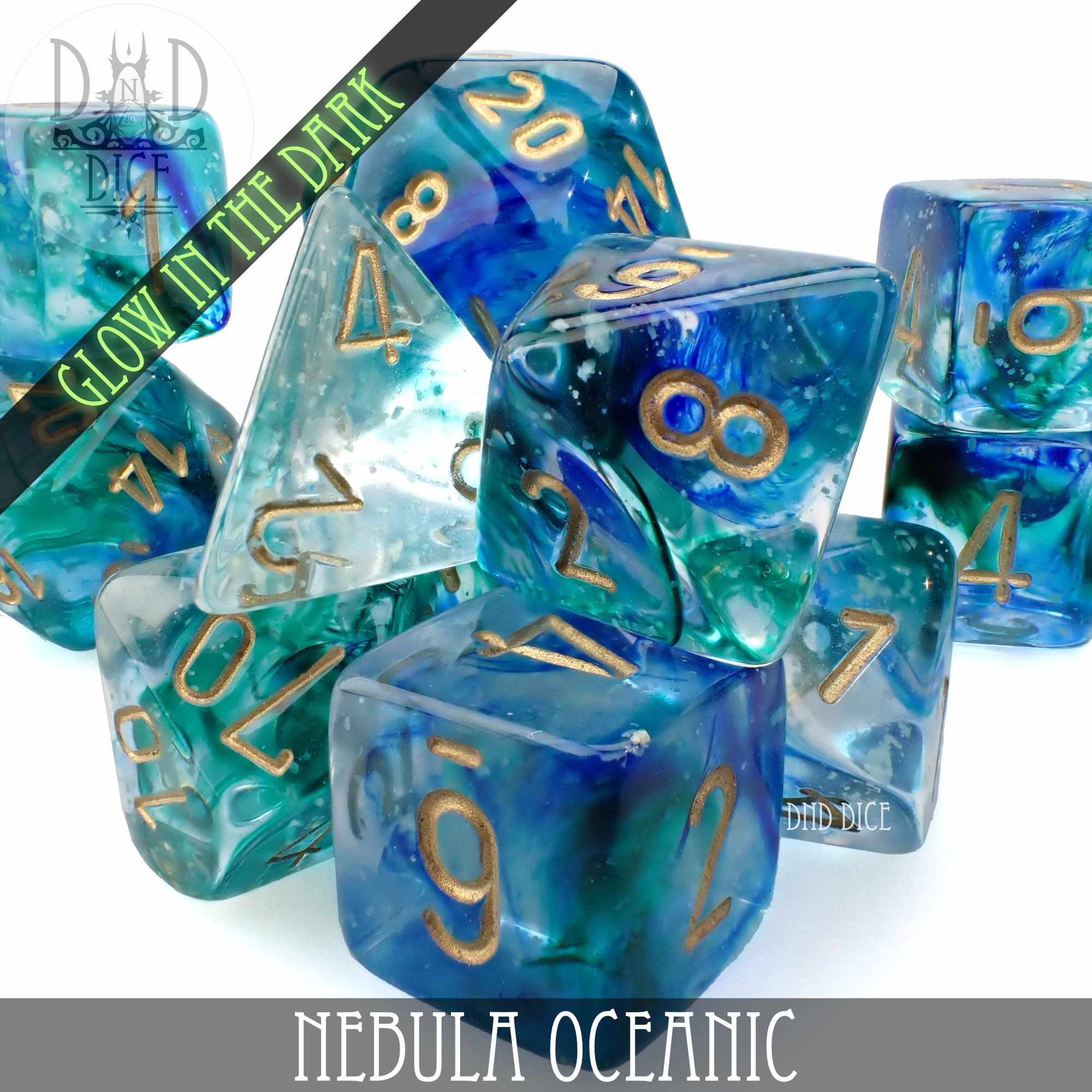 Nebula Oceanic 7 or 11 Dice Set (Glow) - Bards & Cards