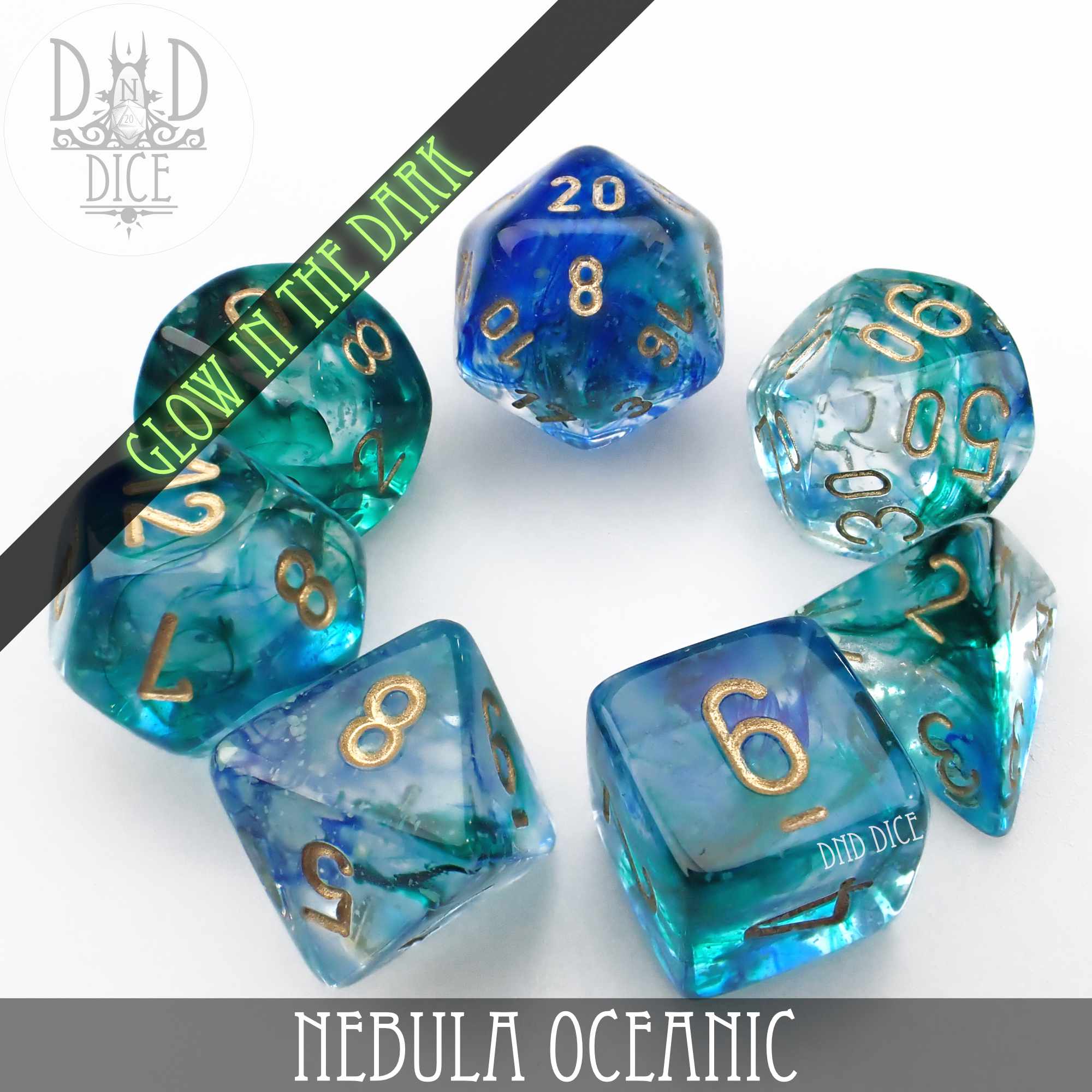 Nebula Oceanic 7 or 11 Dice Set (Glow) - Bards & Cards