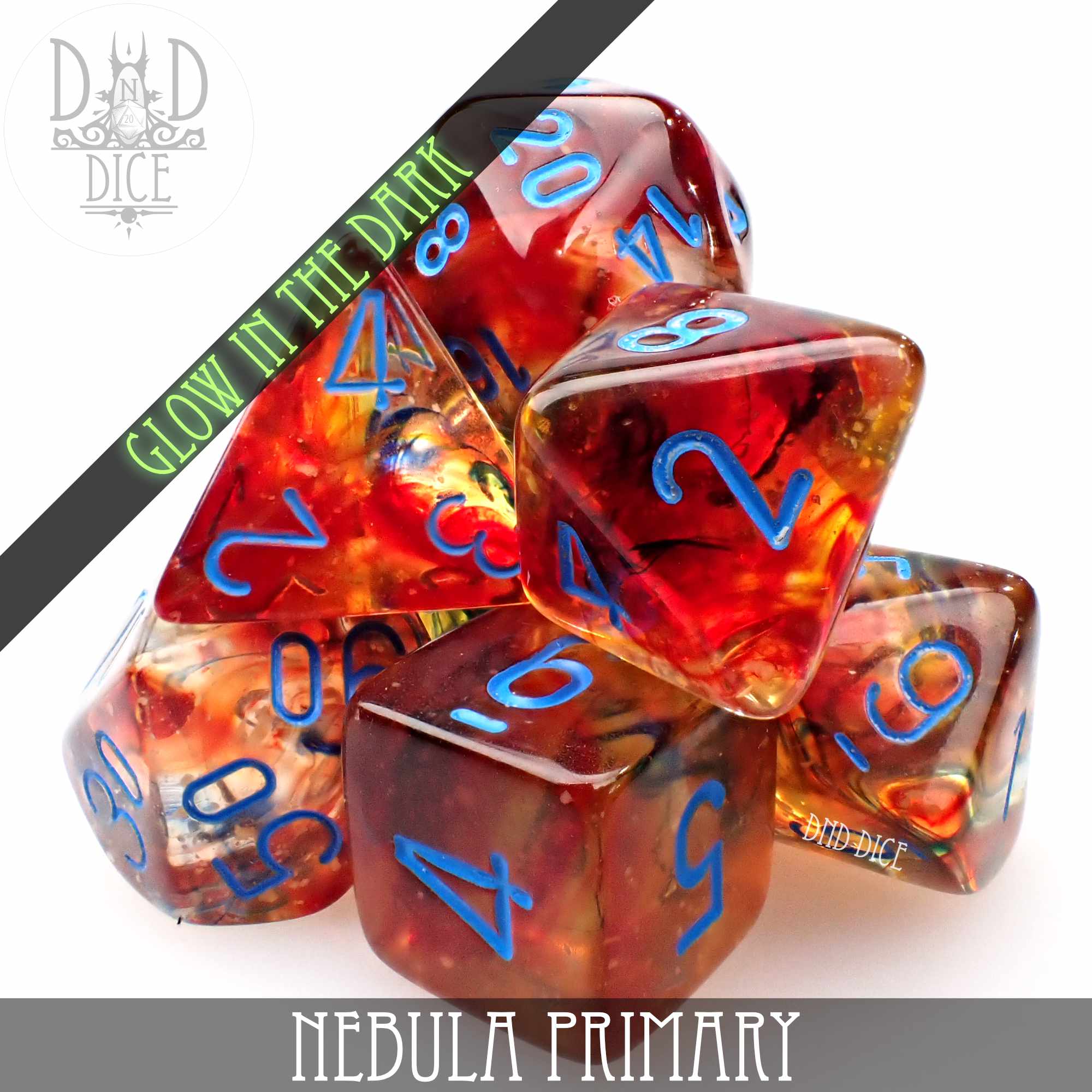 Nebula Primary 7 or 11 Dice Set (Glow) - Bards & Cards