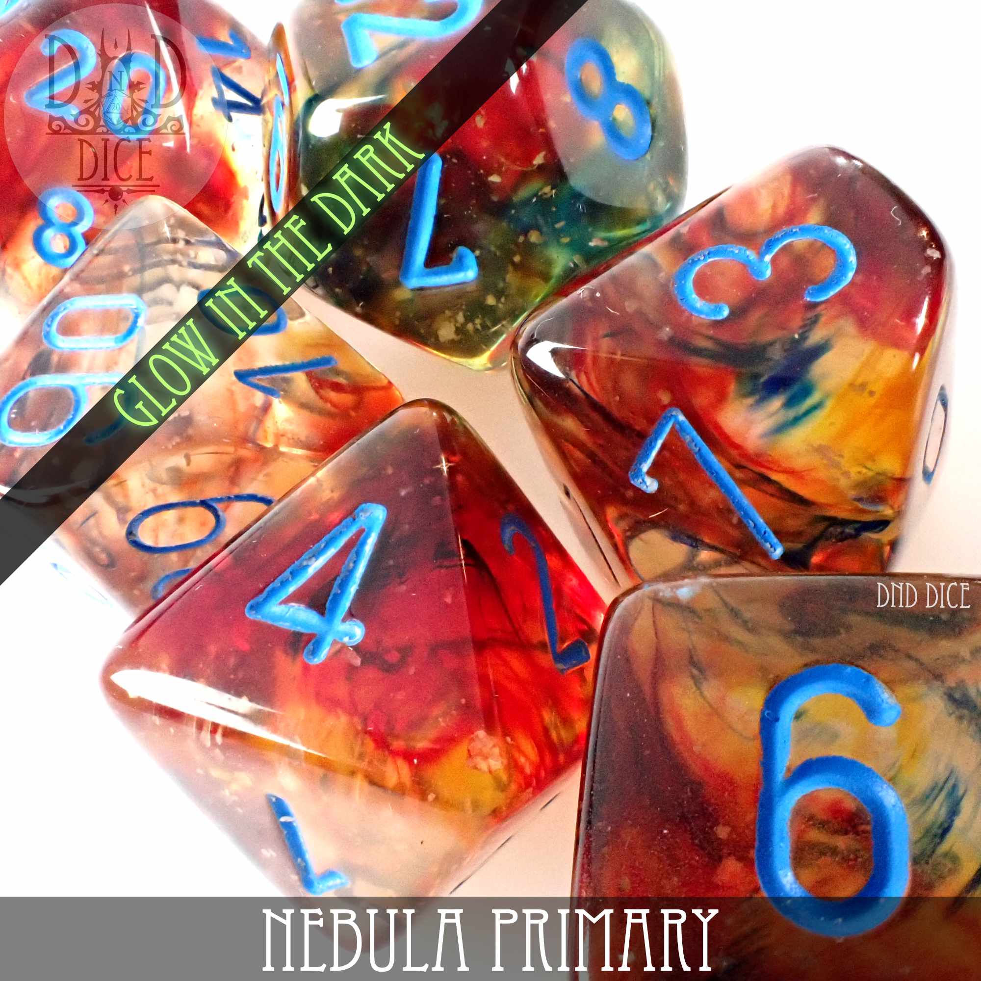 Nebula Primary 7 or 11 Dice Set (Glow) - Bards & Cards