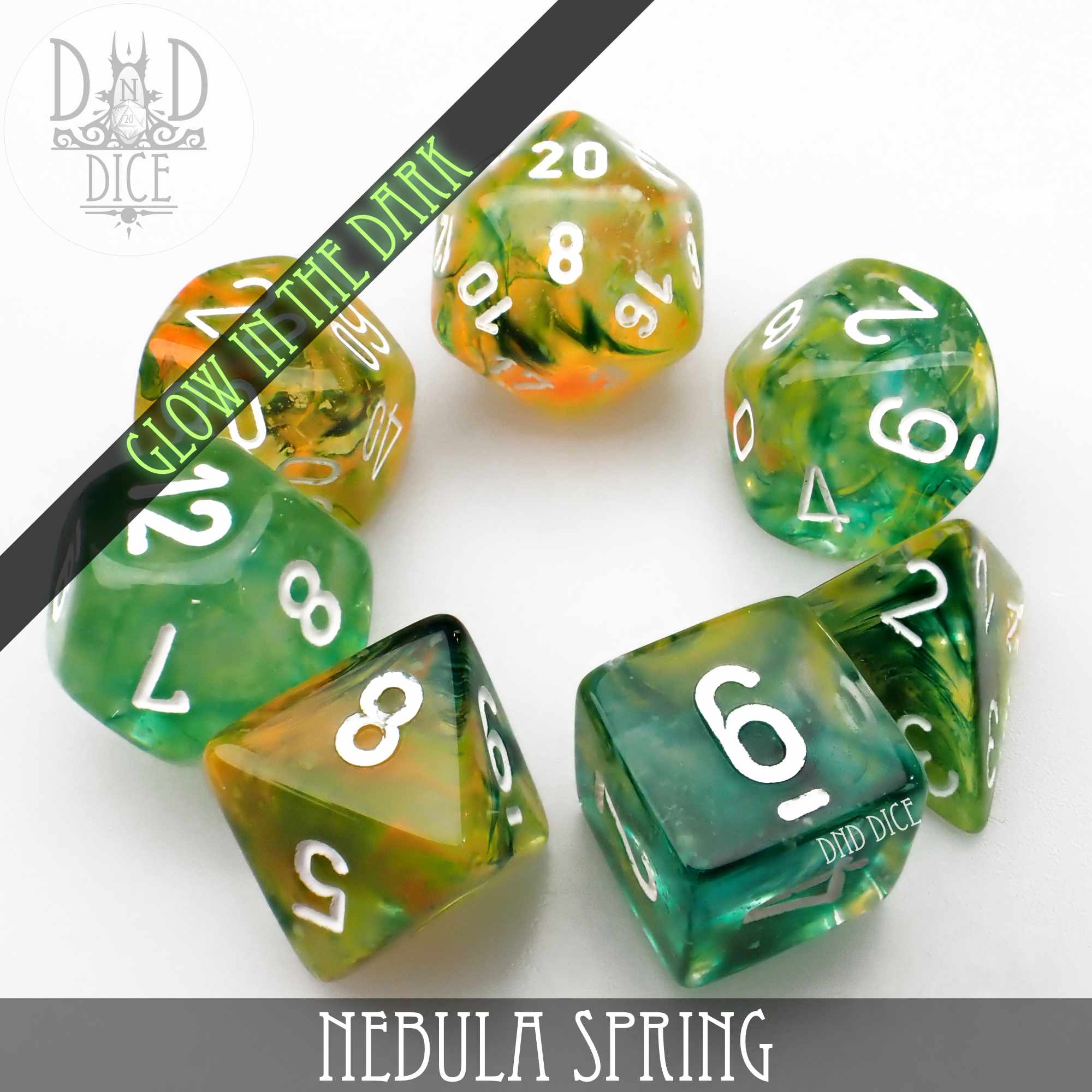 Nebula Spring Dice Set (Glow) - Bards & Cards