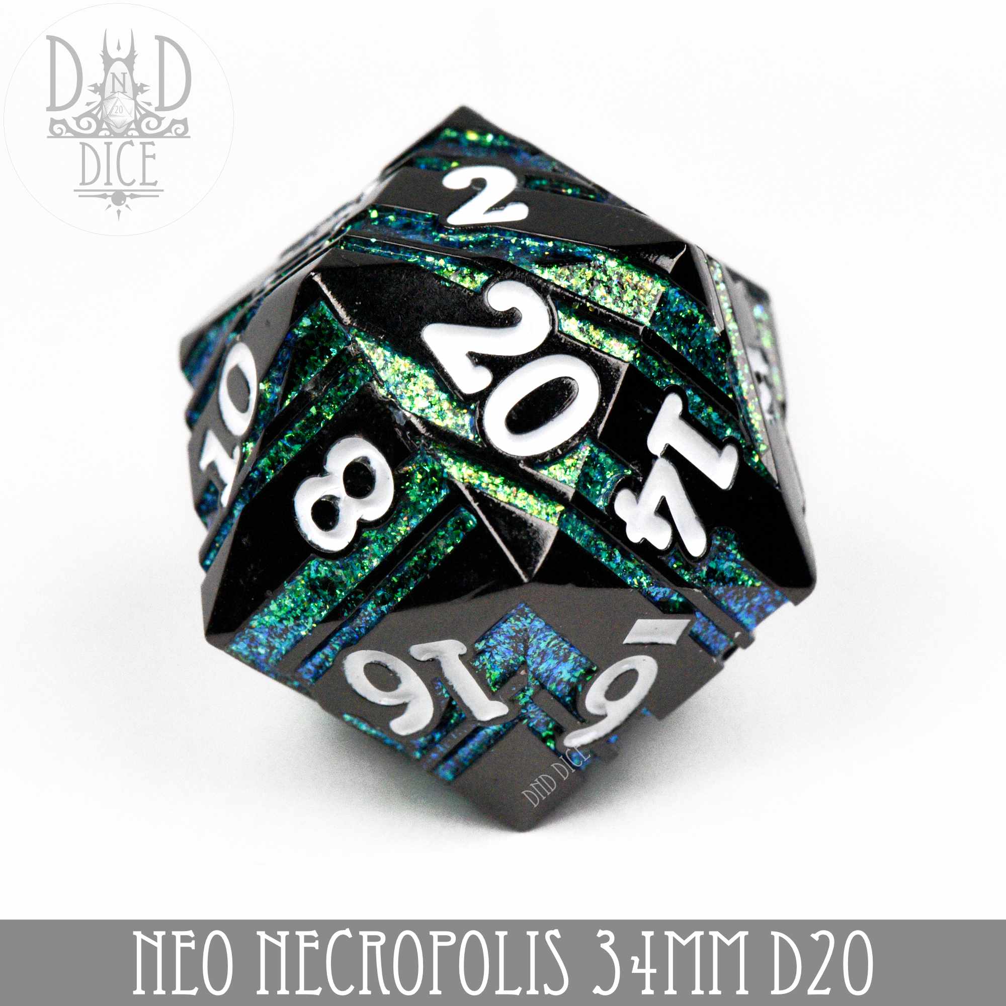 Neo Necropolis Metal 34mm D20 - Bards & Cards