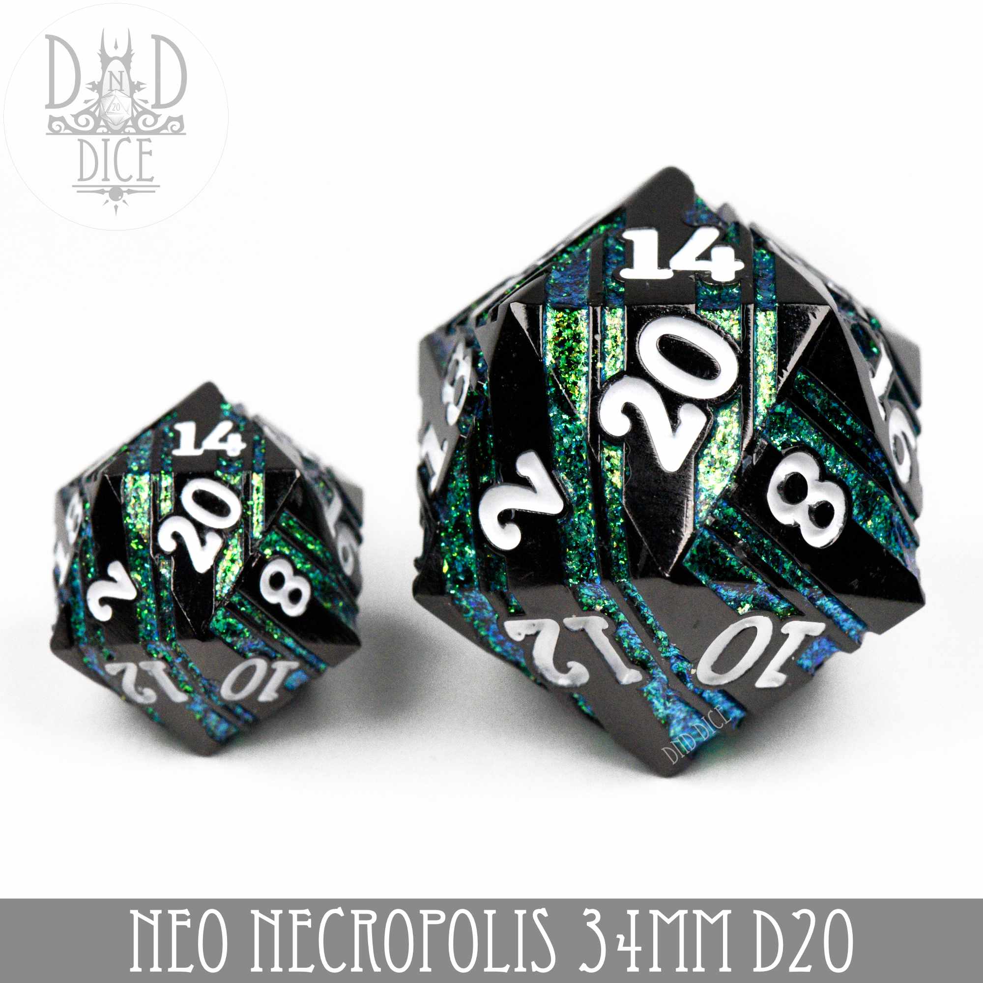 Neo Necropolis Metal 34mm D20 - Bards & Cards