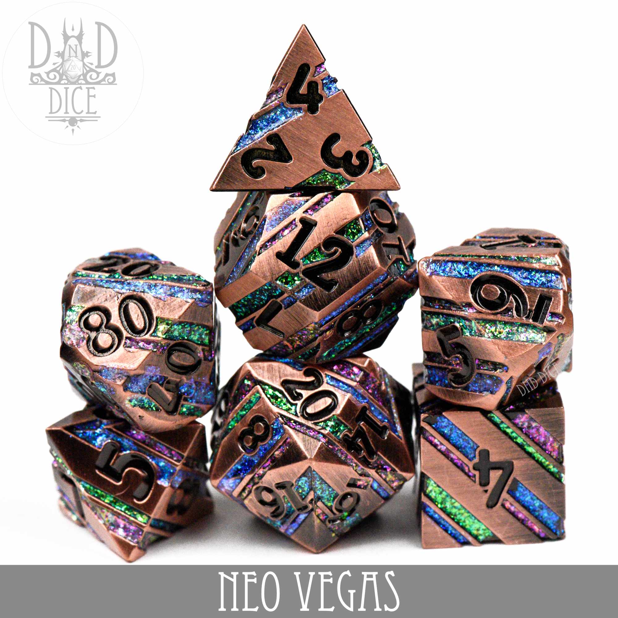 Neo Vegas Metal Dice Set - Bards & Cards