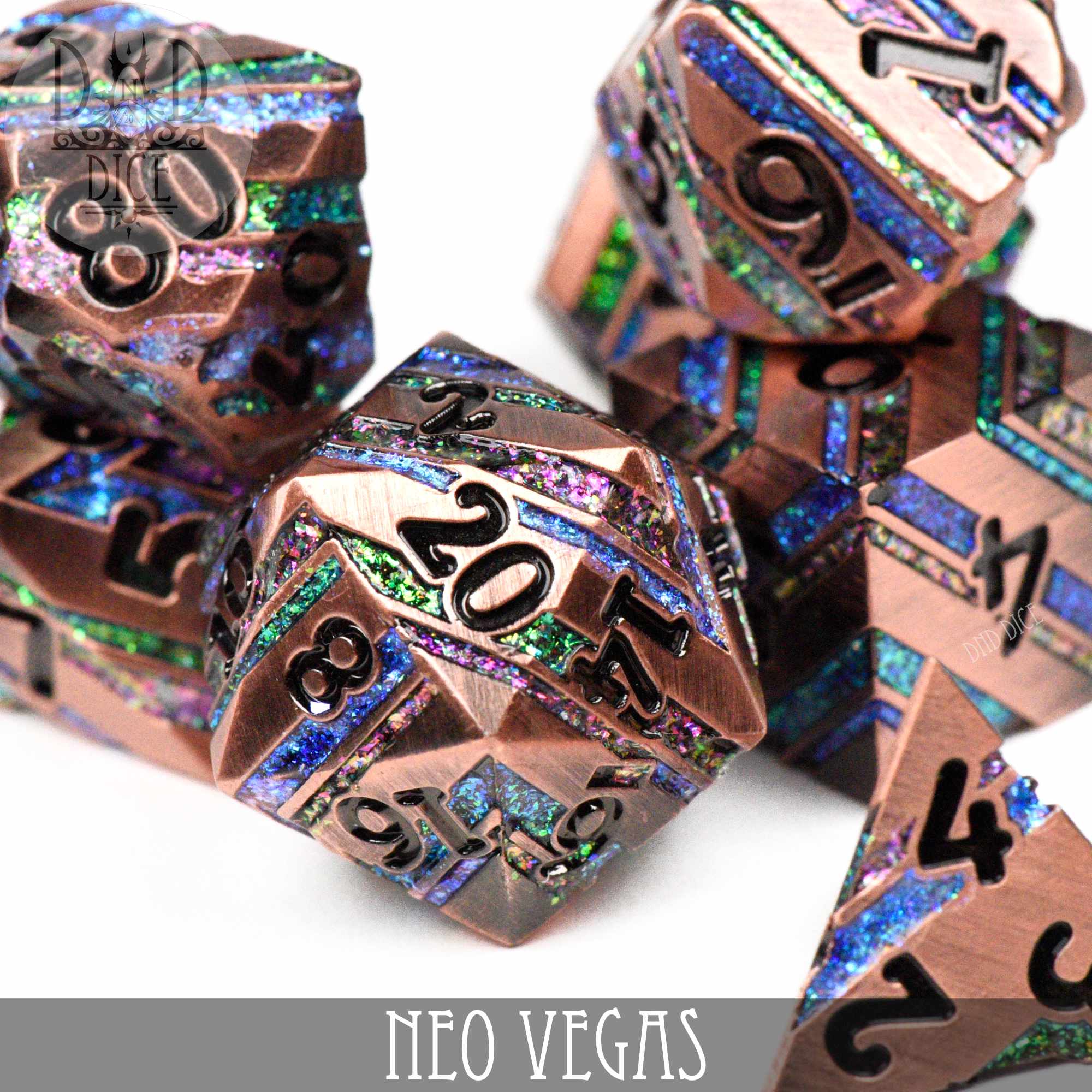 Neo Vegas Metal Dice Set - Bards & Cards