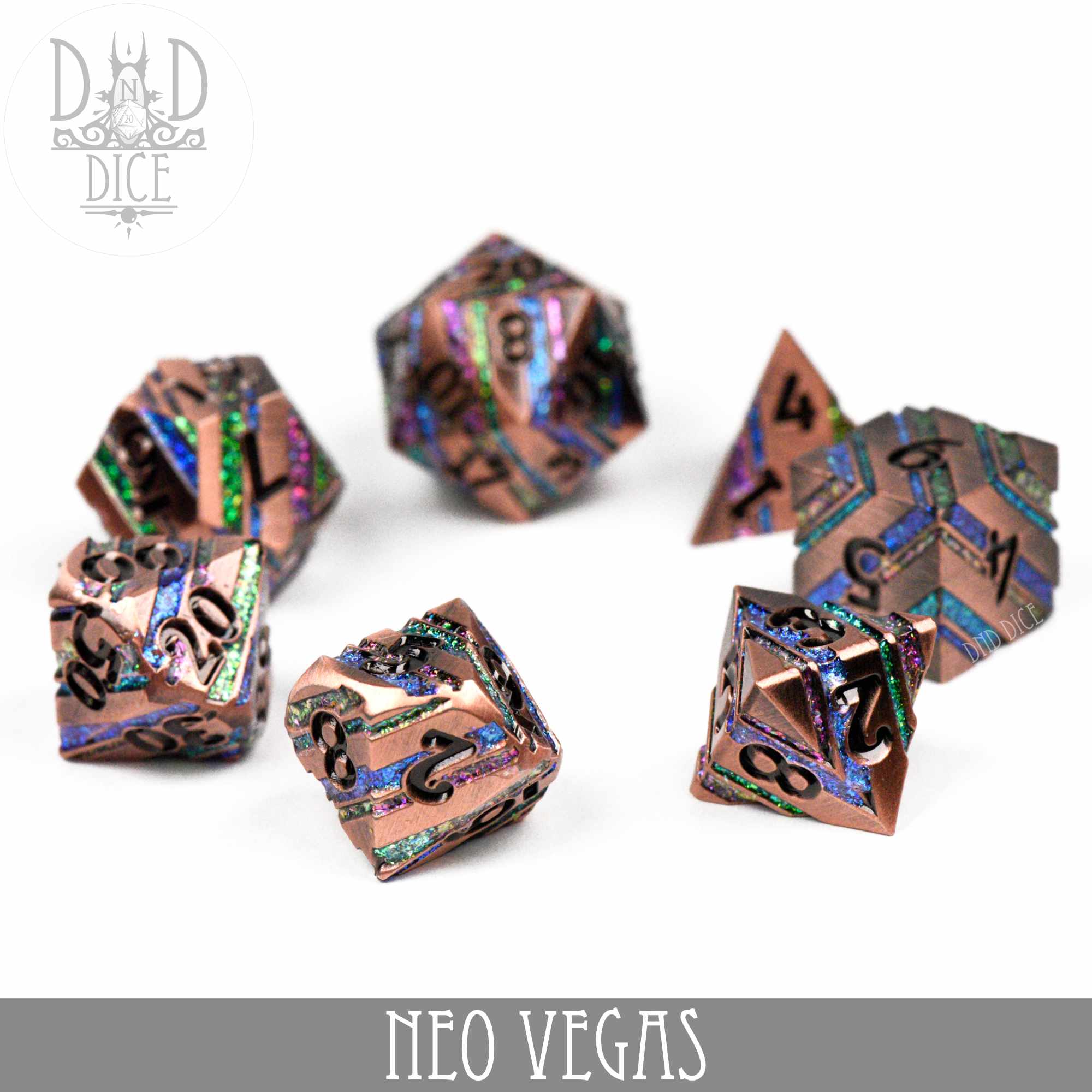 Neo Vegas Metal Dice Set - Bards & Cards