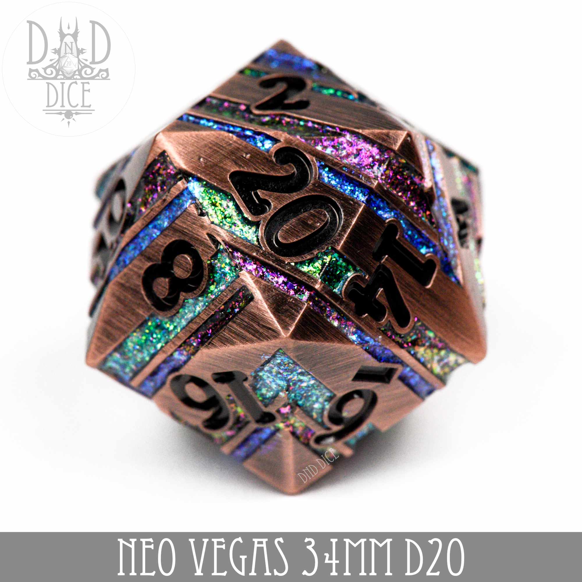 Neo Vegas Metal 34mm D20 - Bards & Cards