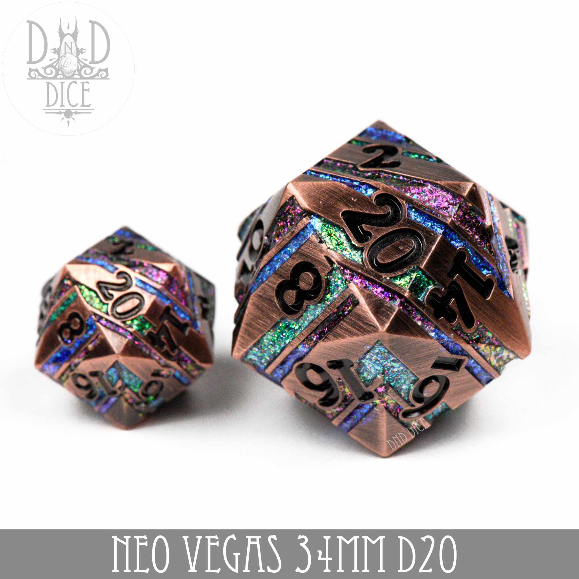 Neo Vegas Metal 34mm D20 - Bards & Cards