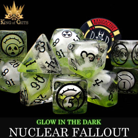 Nuclear Fallout 11 Dice Set (Glow) - Bards & Cards