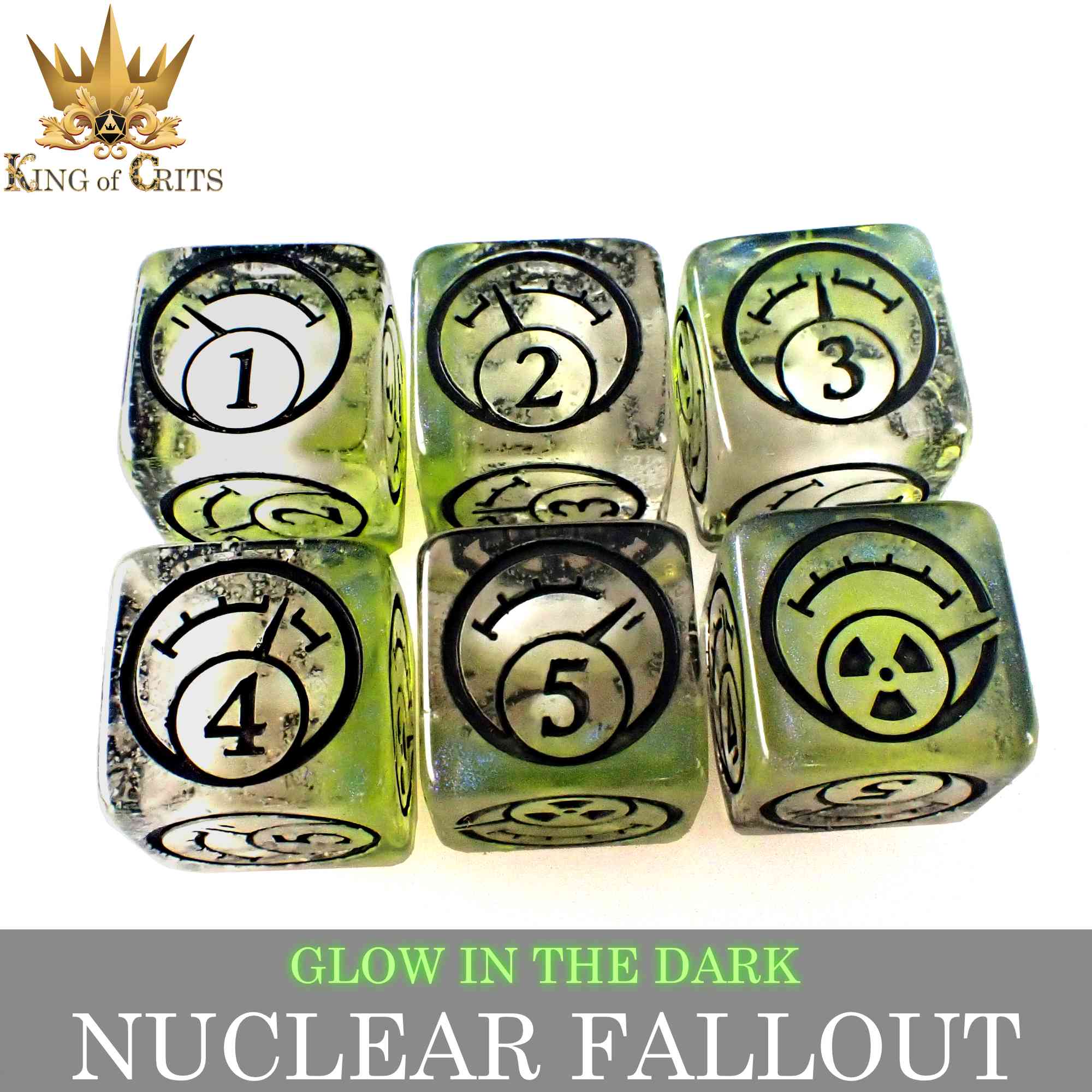 Nuclear Fallout 11 Dice Set (Glow) - Bards & Cards