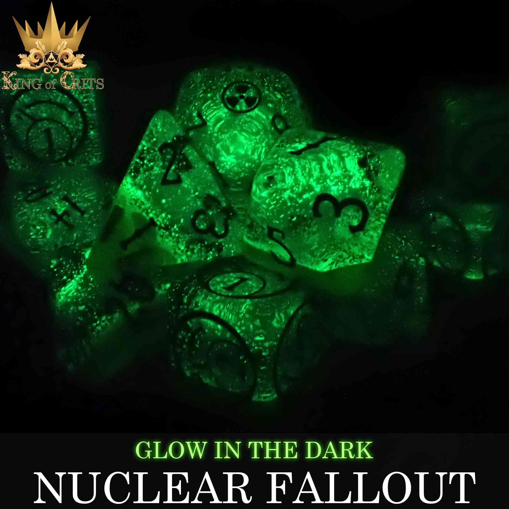 Nuclear Fallout 11 Dice Set (Glow) - Bards & Cards