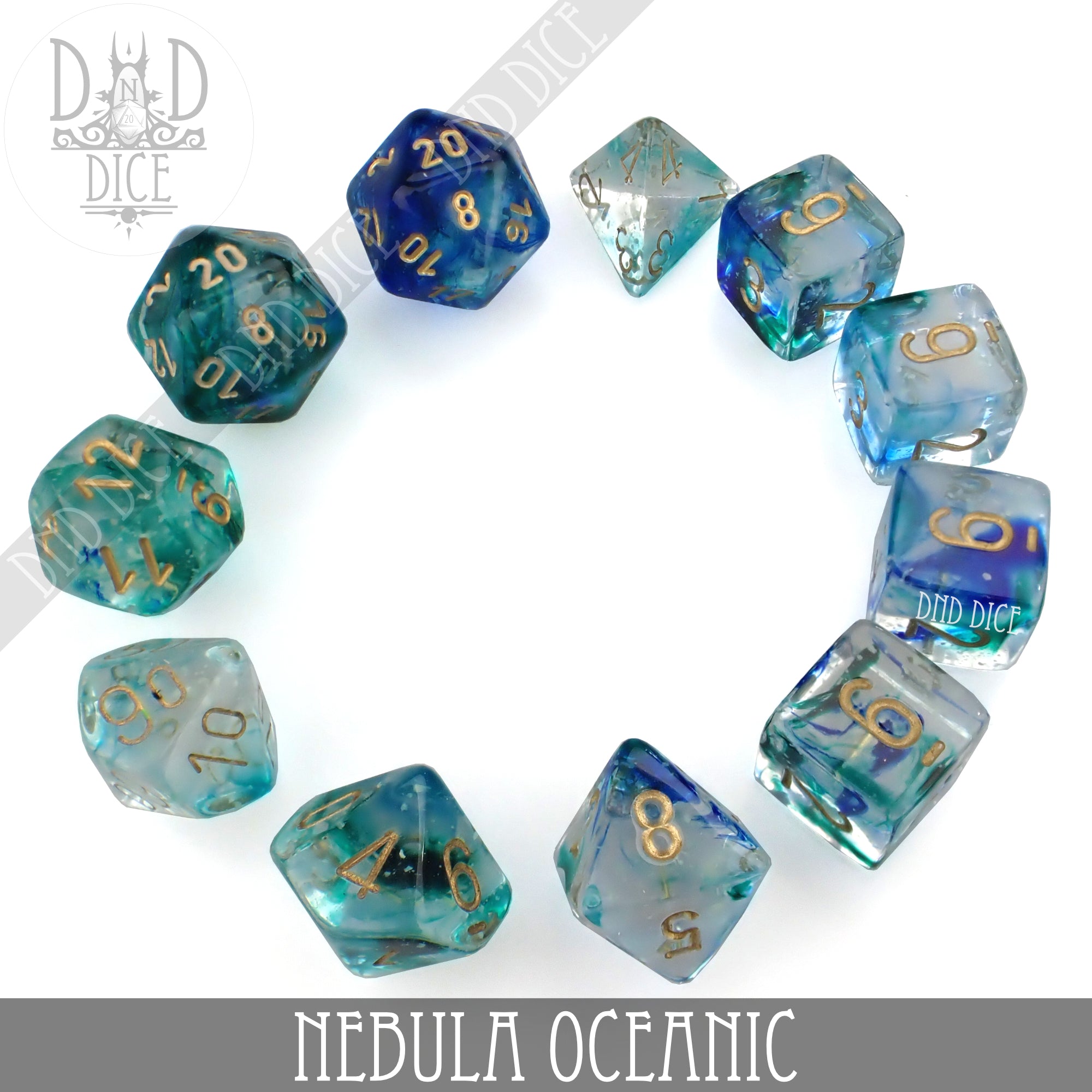 Nebula Oceanic 7 or 11 Dice Set (Glow) - Bards & Cards