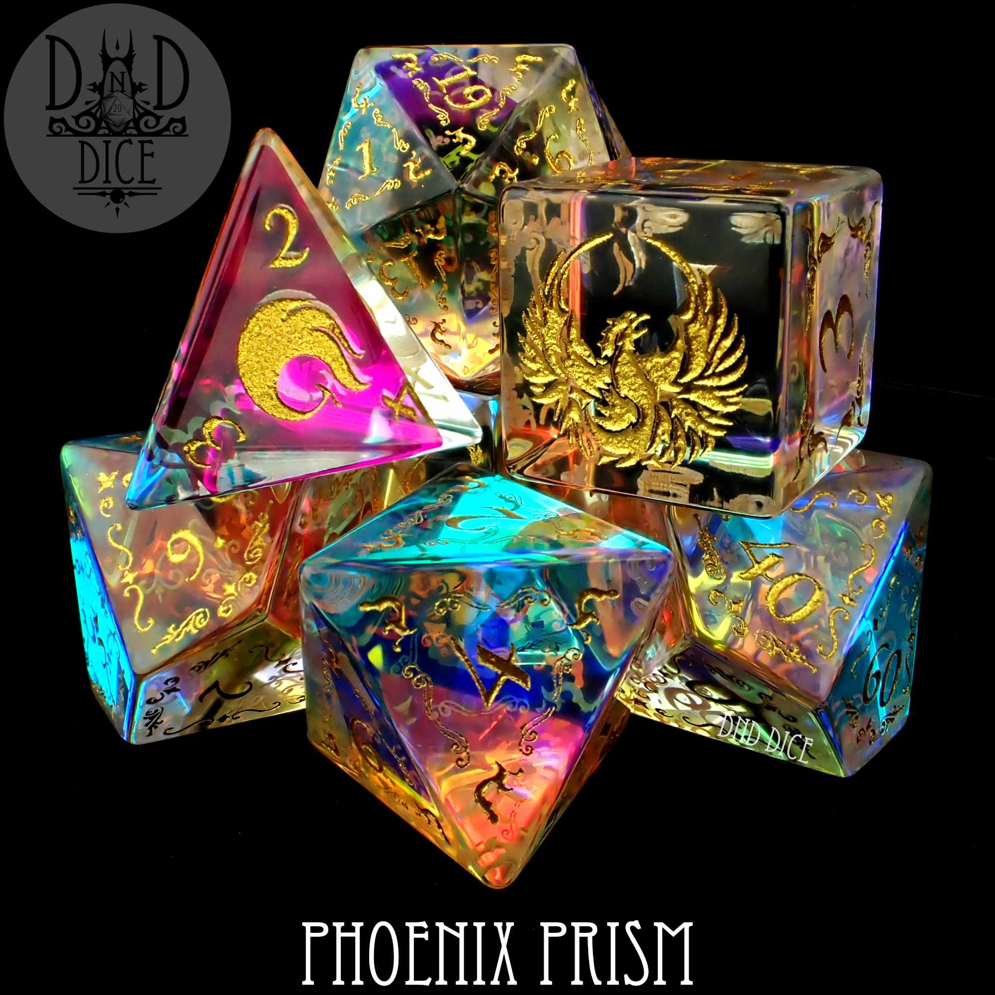 Phoenix Prism Glass Dice Set (Gift Box) - Bards & Cards