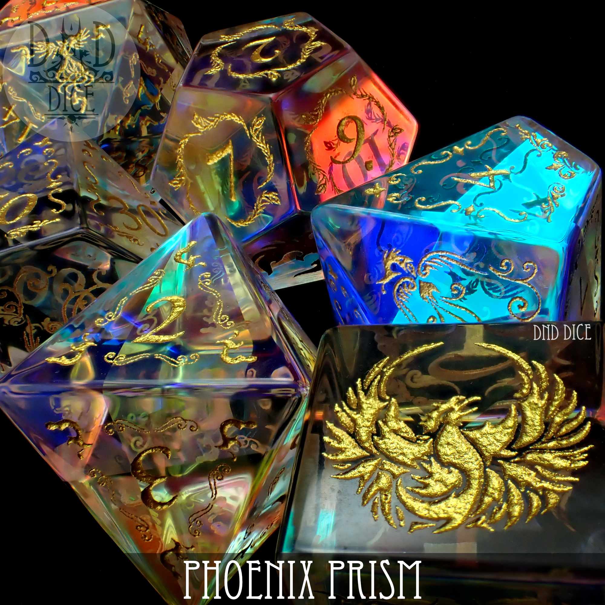 Phoenix Prism Glass Dice Set (Gift Box) - Bards & Cards