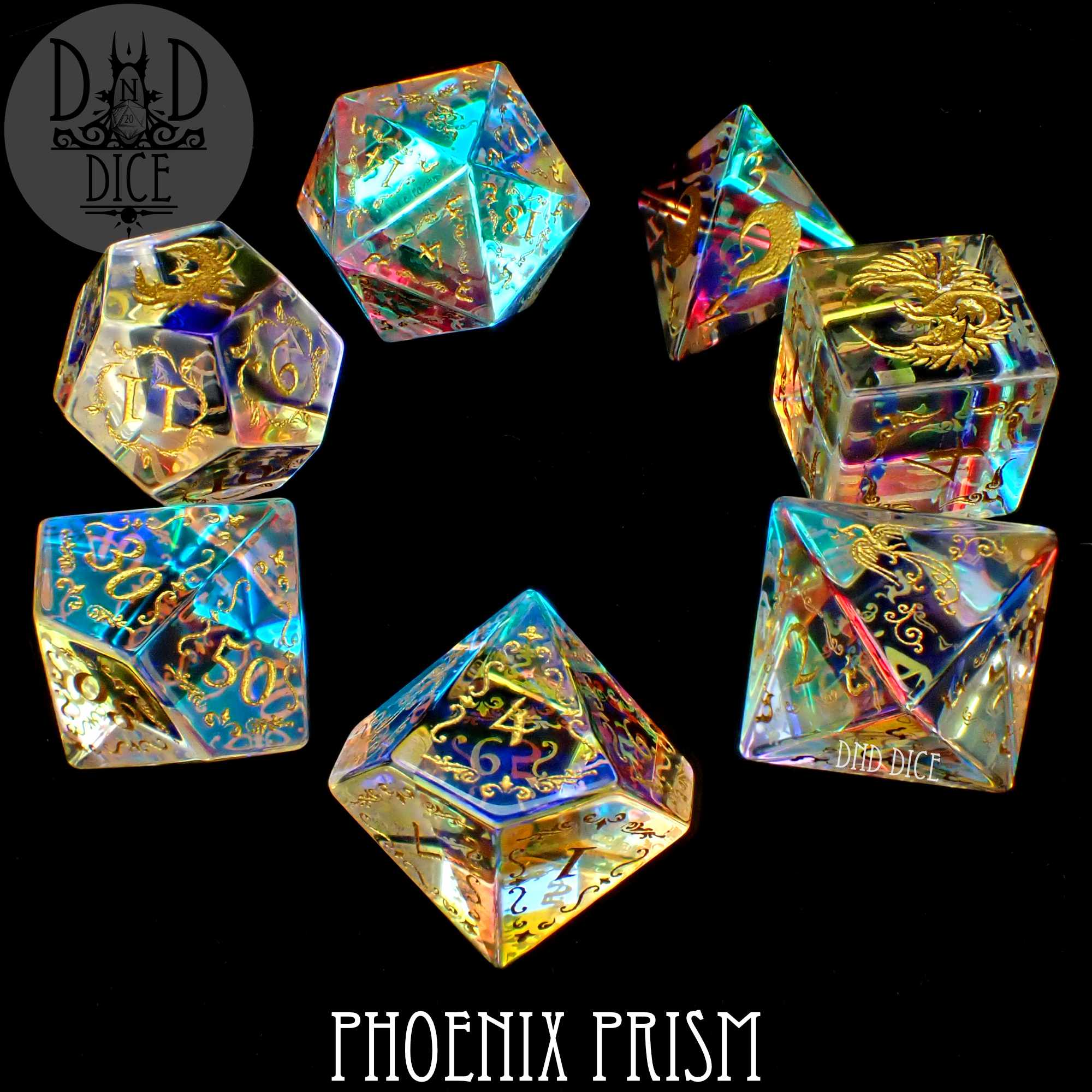 Phoenix Prism Glass Dice Set (Gift Box) - Bards & Cards