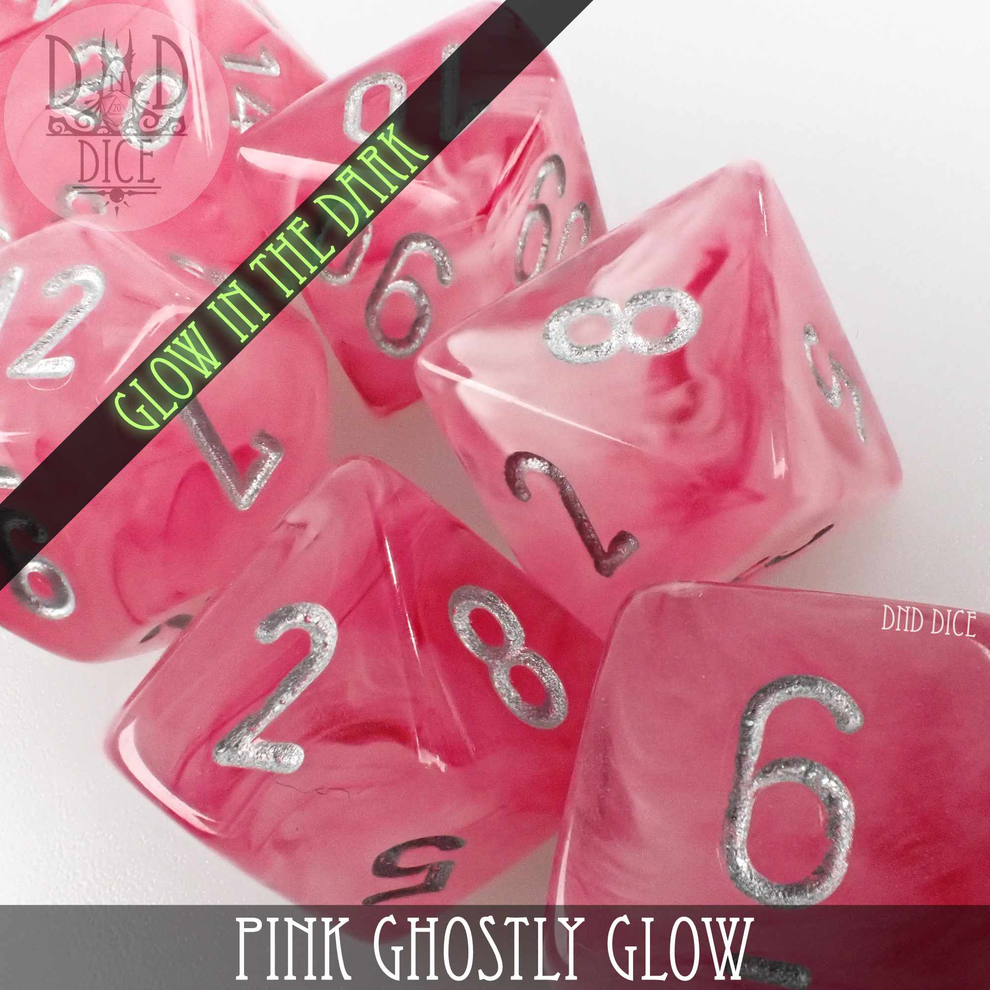 Pink Ghostly Glow Dice Set - Bards & Cards