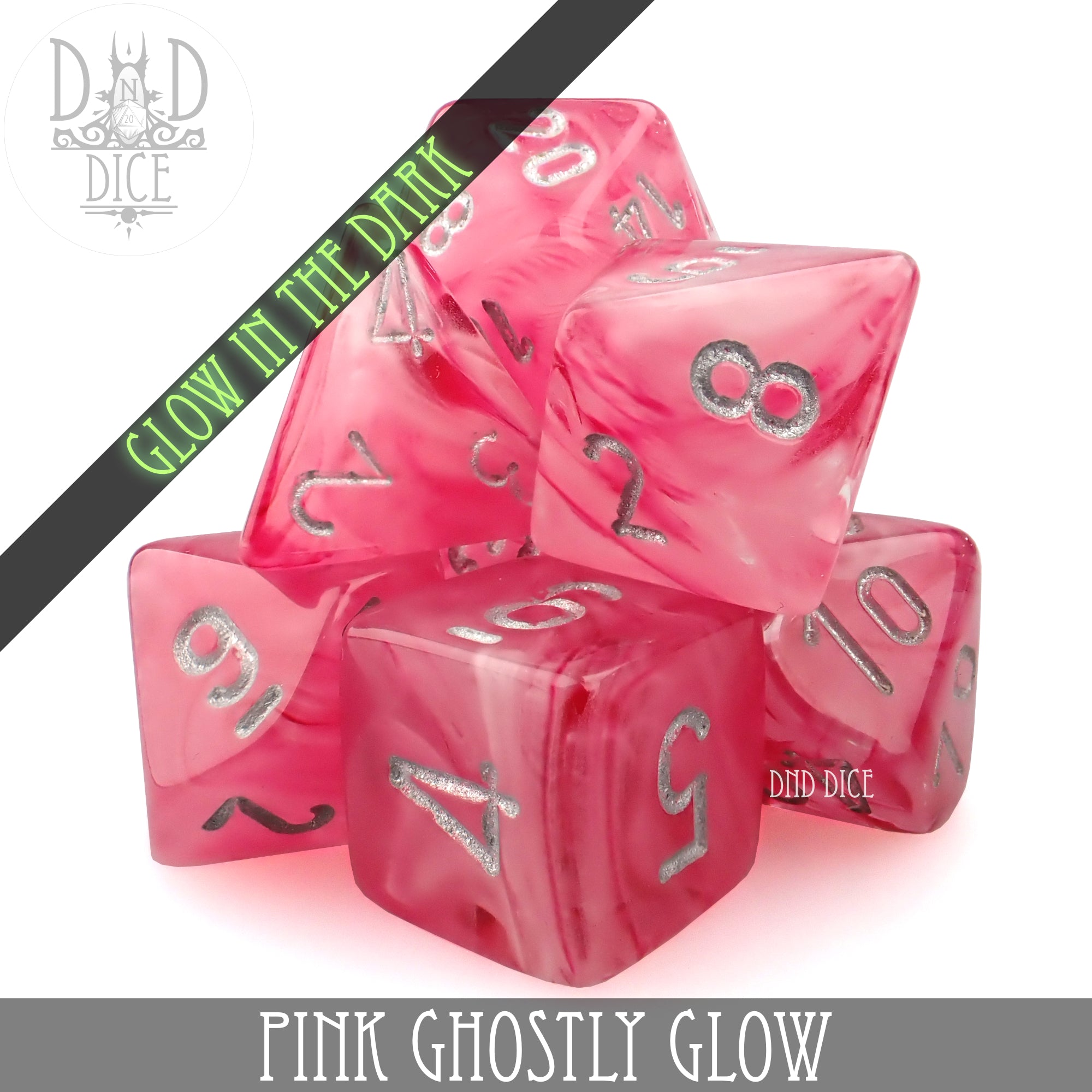 Pink Ghostly Glow Dice Set - Bards & Cards