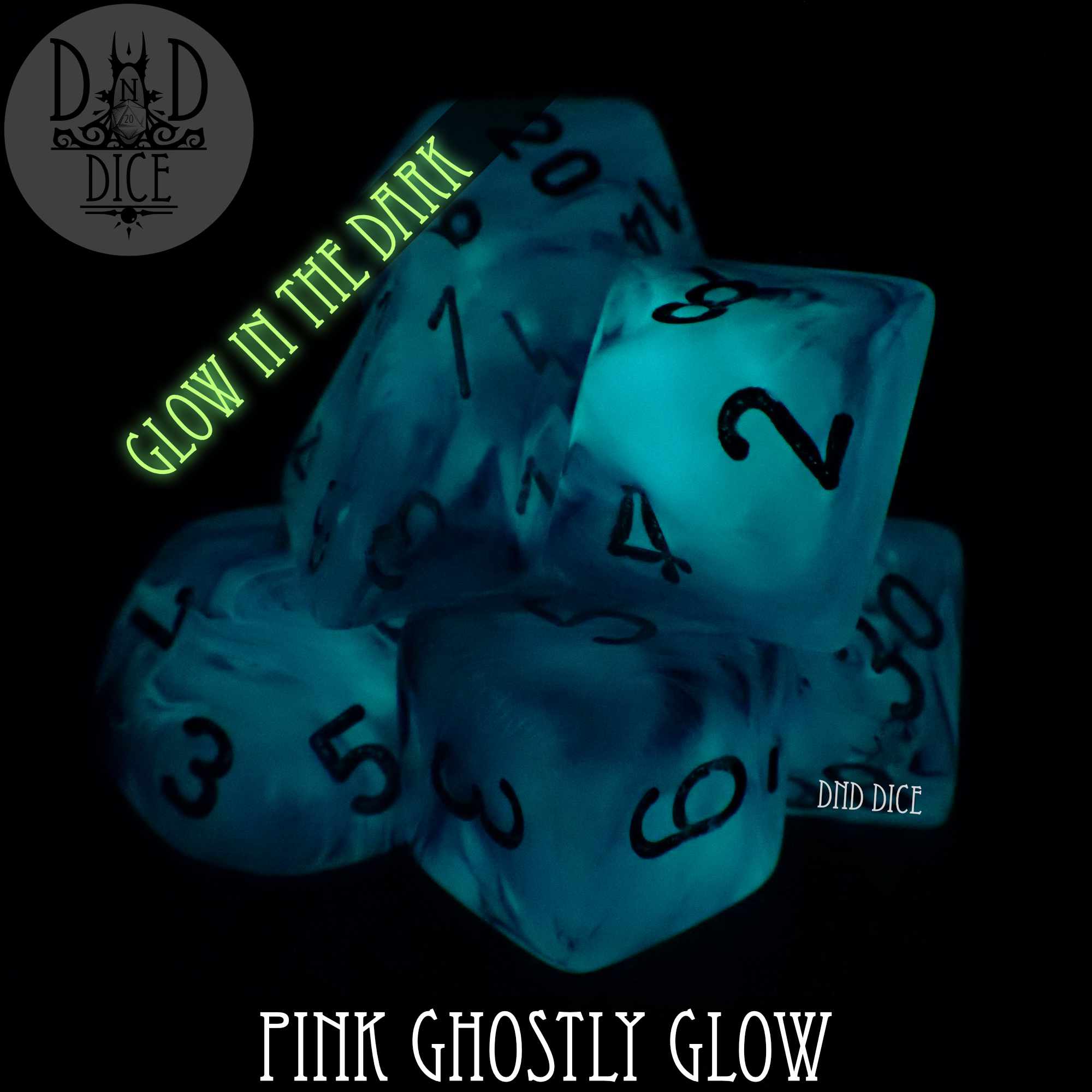 Pink Ghostly Glow Dice Set - Bards & Cards