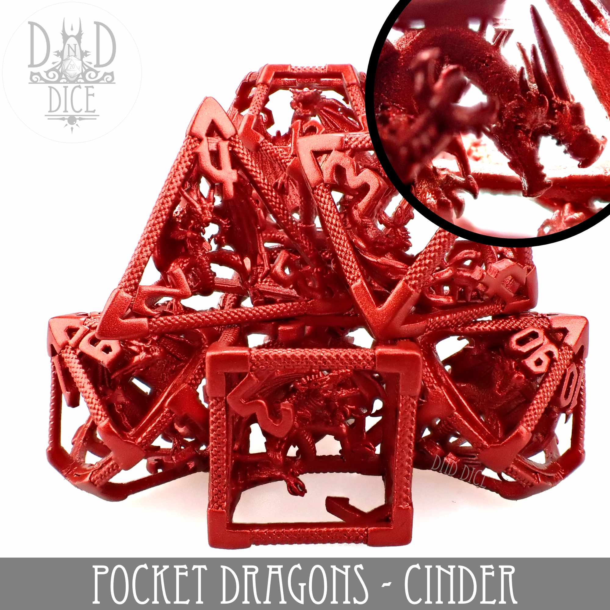 Pocket Dragons Cinder - Metal Dice Set (Gift Box) - Bards & Cards