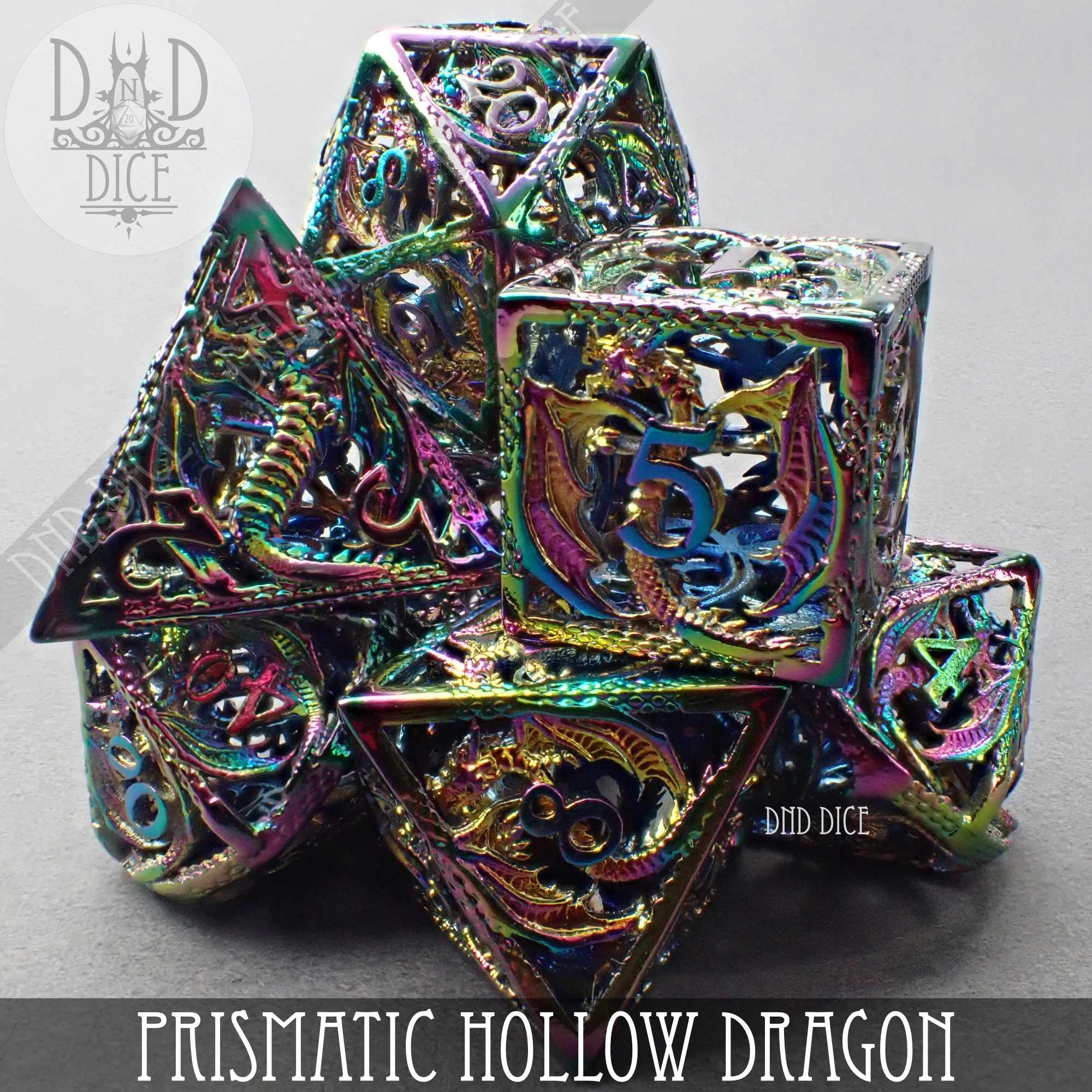 Prismatic Dragon Metal Dice Set (Gift Box) - Bards & Cards