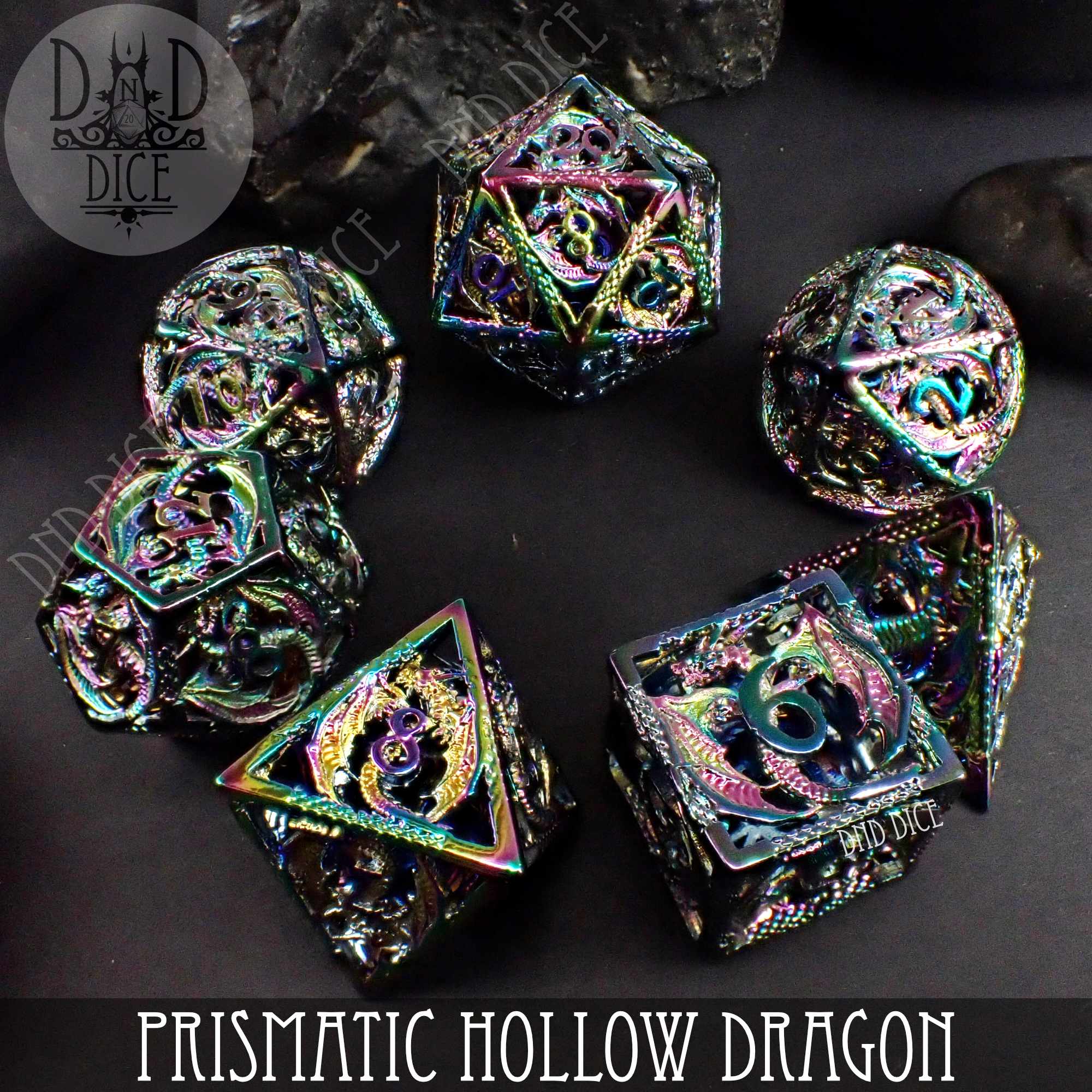 Prismatic Dragon Metal Dice Set (Gift Box) - Bards & Cards