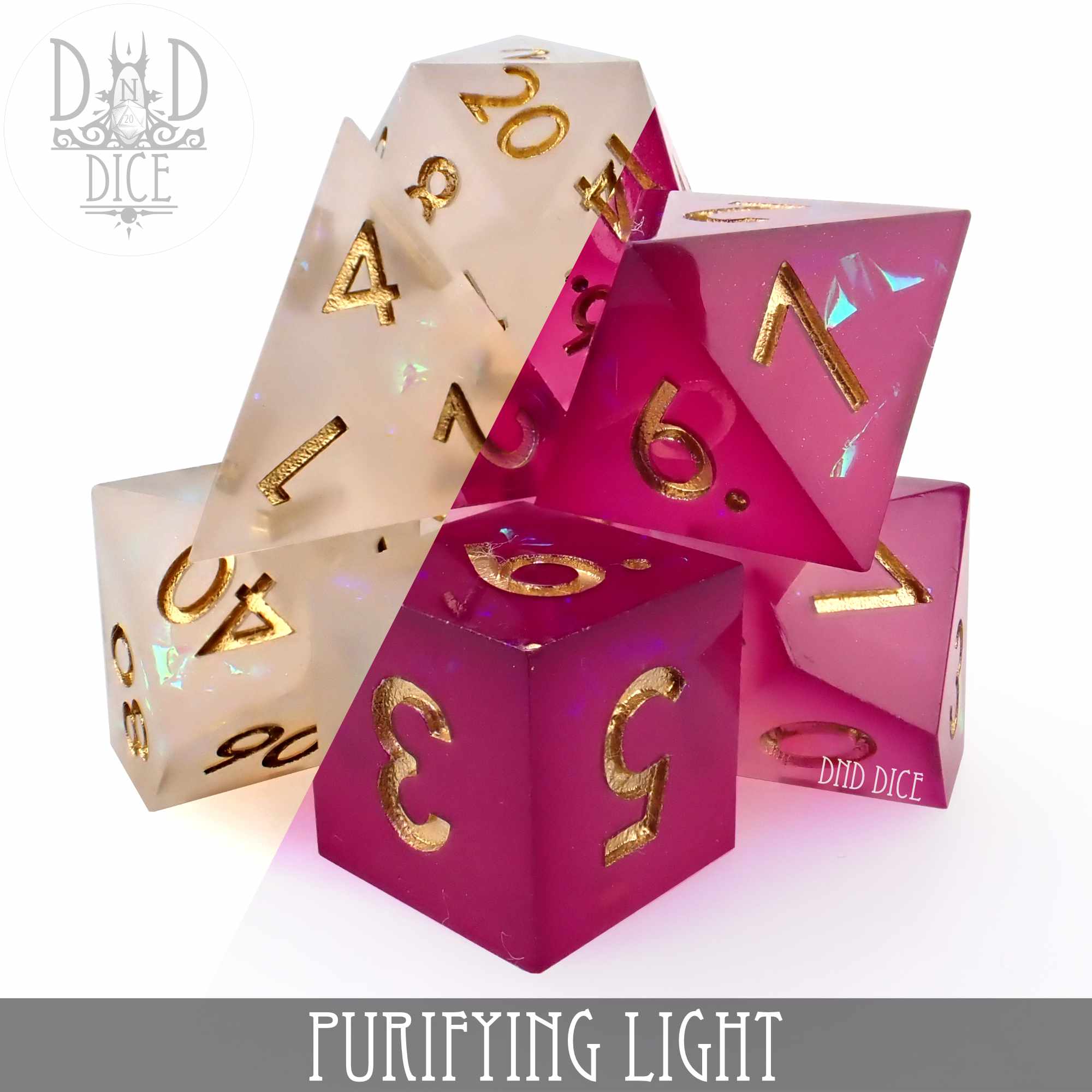 Purifying Light Handmade Dice Set (Color Change) - Bards & Cards