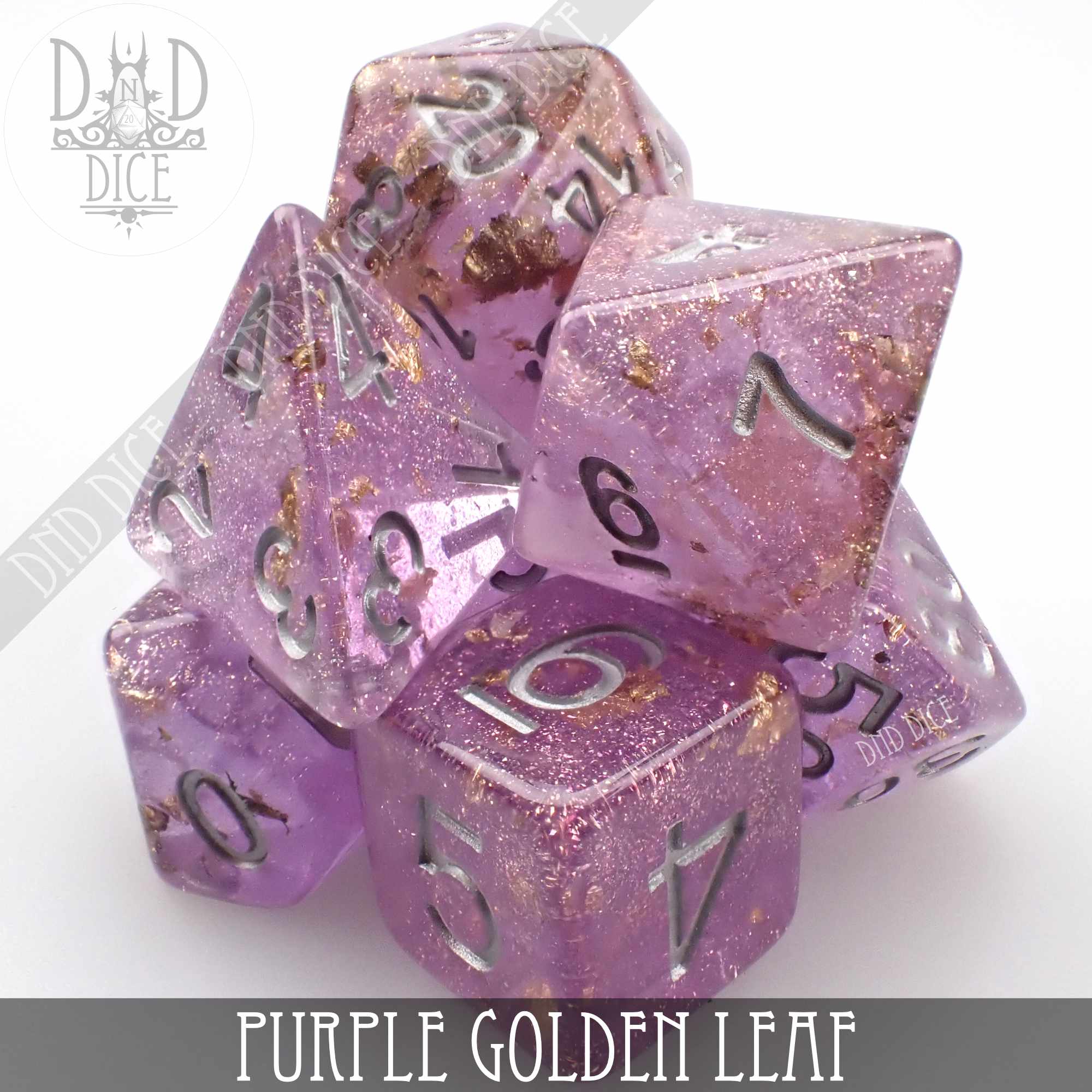 Purple Golden Leaf Dice Set - Bards & Cards