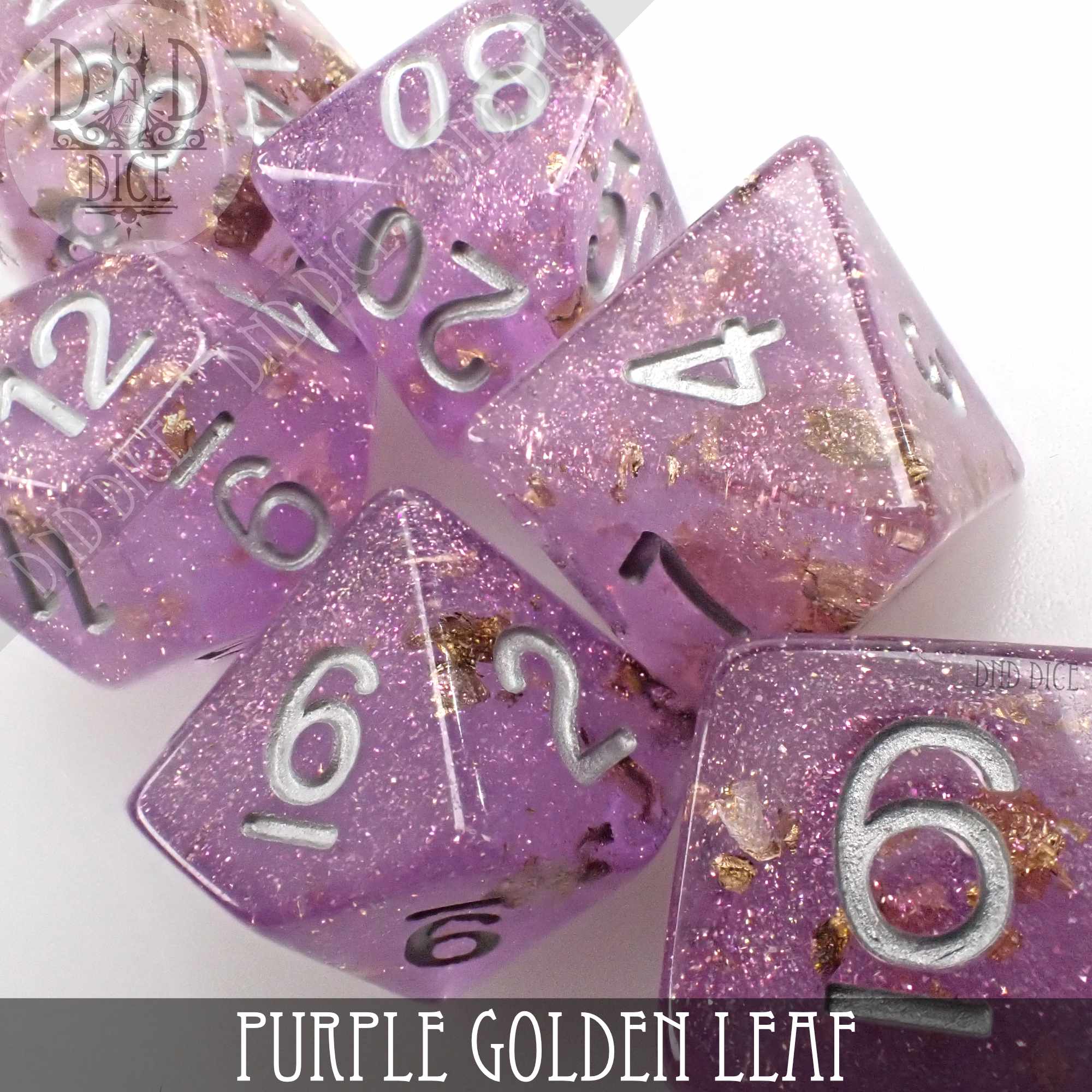 Purple Golden Leaf Dice Set - Bards & Cards